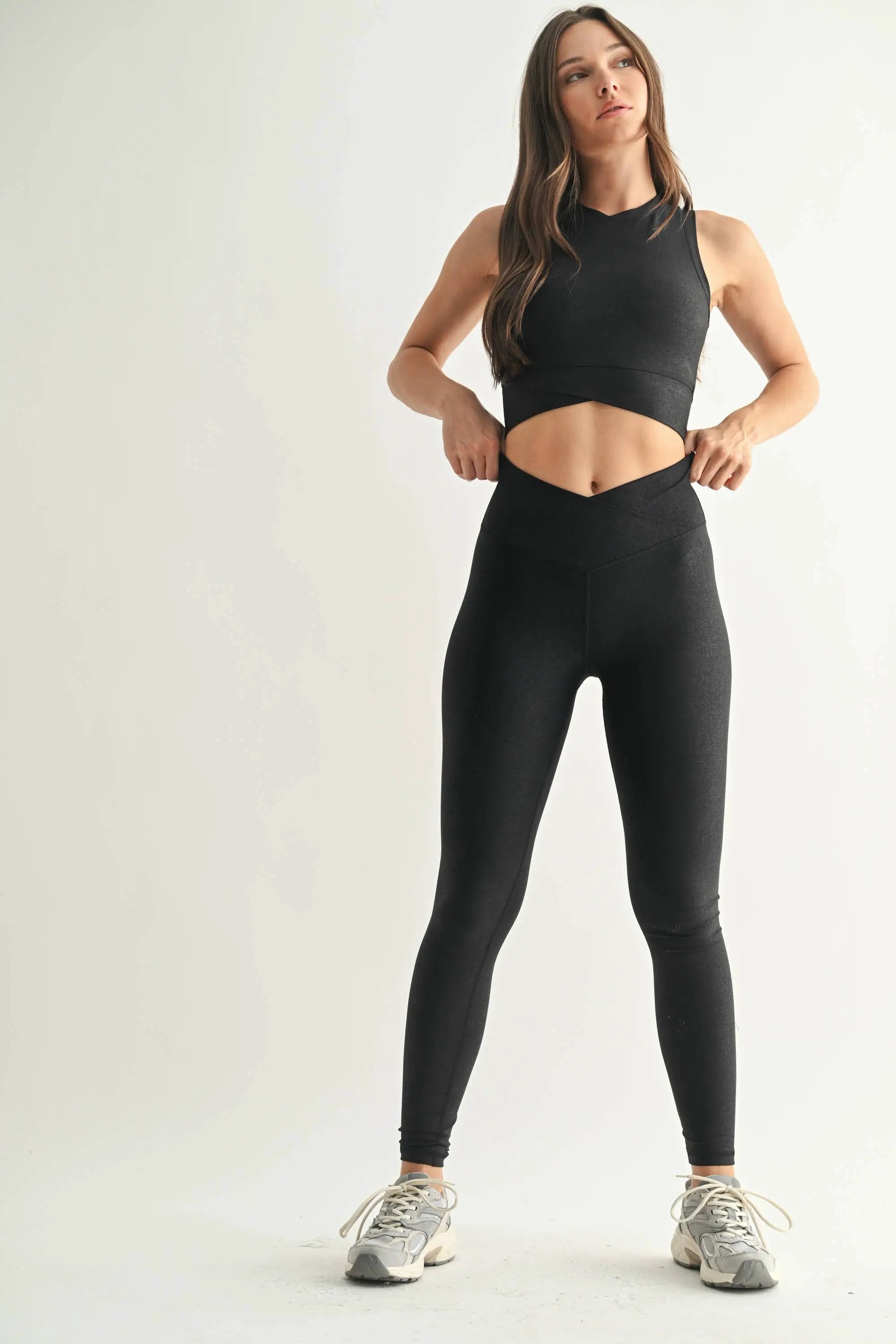 Mono B Mono B - Leather Look Crossover Leggings - Leggings Mono B - Leather Look Crossover Leggings