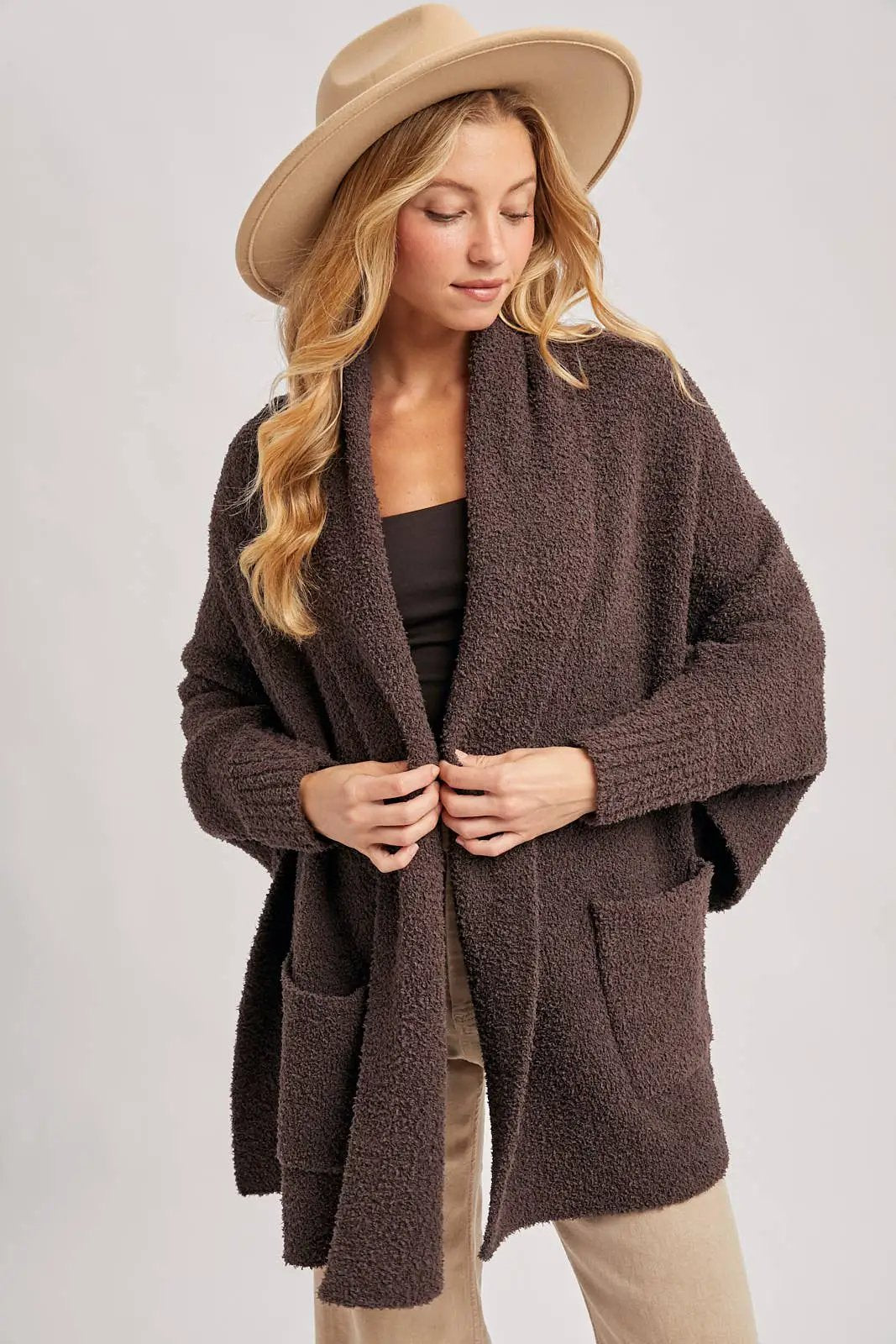 Bluivy Bluivy - Midnight Mocha Luxe Wrap Bouclé Cardigan - Cardigans