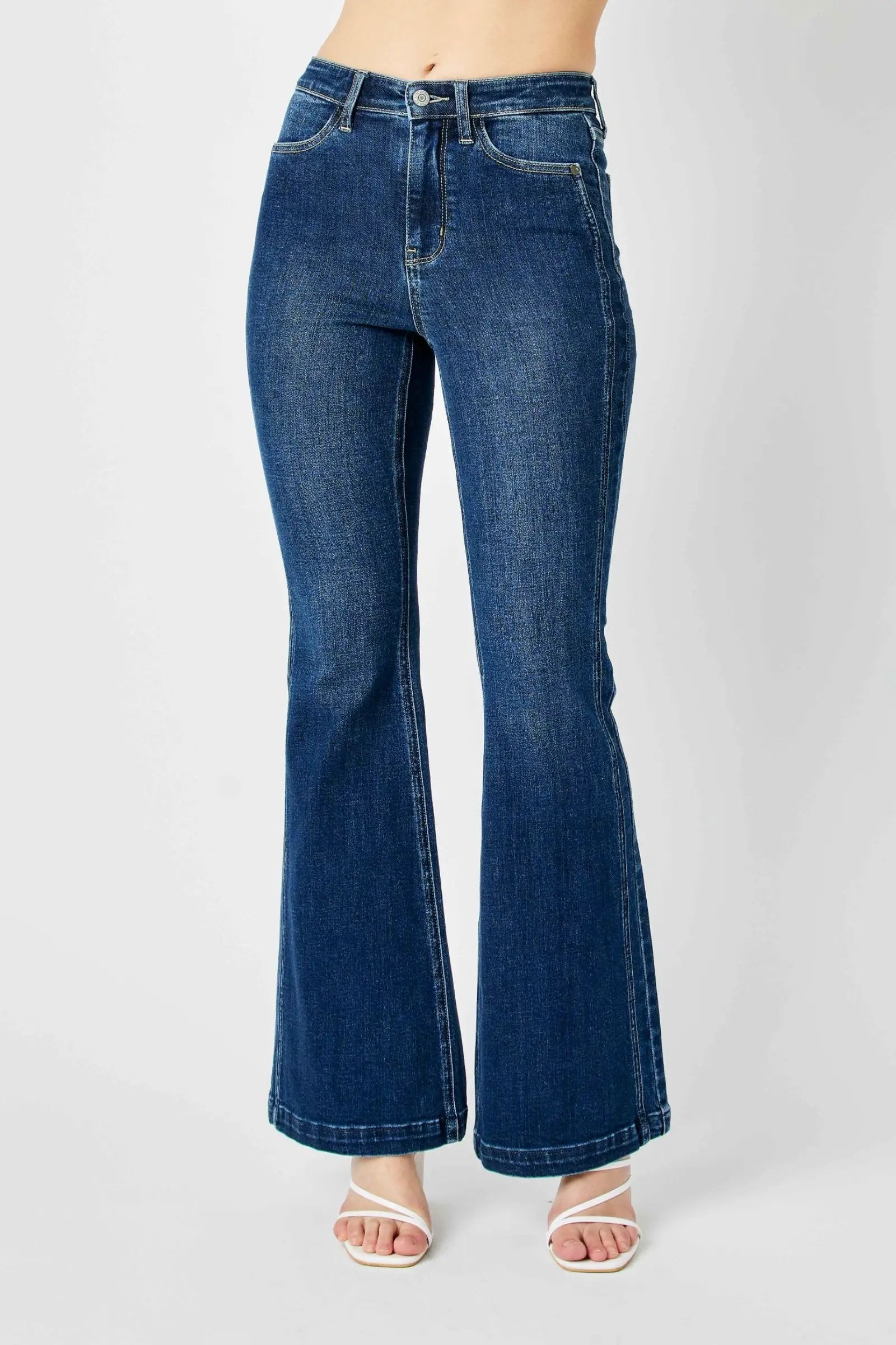 Judy Blue Judy Blue High Waist Angled Side Seam Detail Flare Denim Jeans - Jeans Judy Blue high waist angled side deam flare jeans