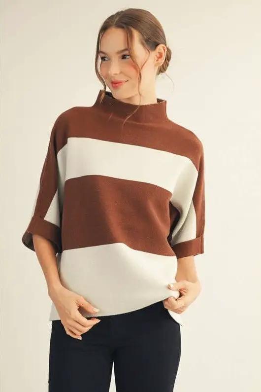 STYLE USA STYLE USA - Cocoa Cream Stripe Relaxed Sweater Top - Sweaters sweater