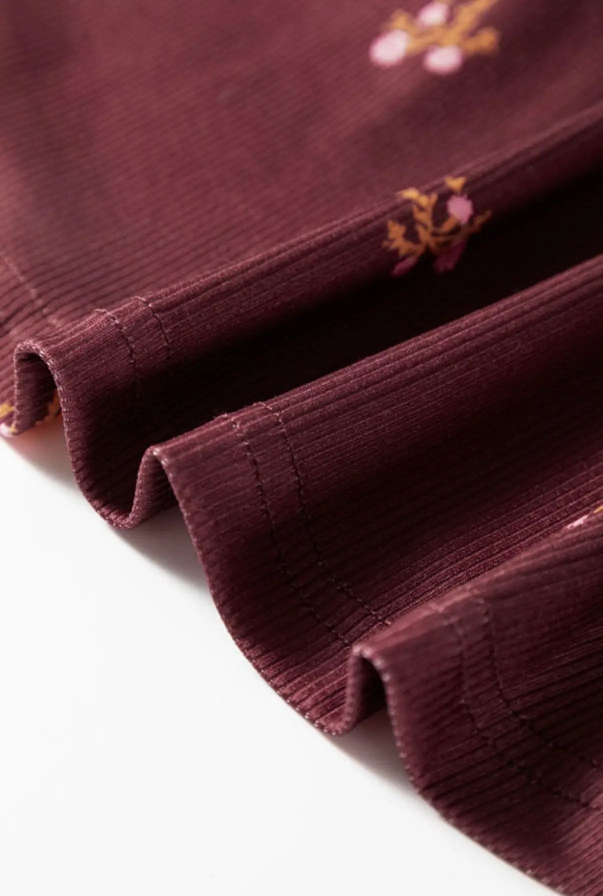 Grateful Threads Boutique Burgundy Notched Neck Floral Print Ribbed Long Sleeve Top - Sweaters Burgundy Notched Neck Floral Print Ribbed Long Sleeve Top