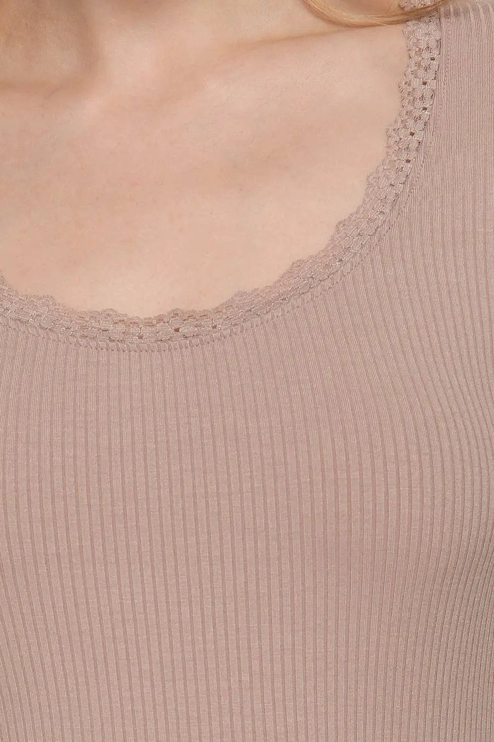 Active Basic | Active USA Active Basic | Active USA - Long Sleeve Scoop Neck with Lace Trim Rib Knit Top in Army Olive - Sweaters