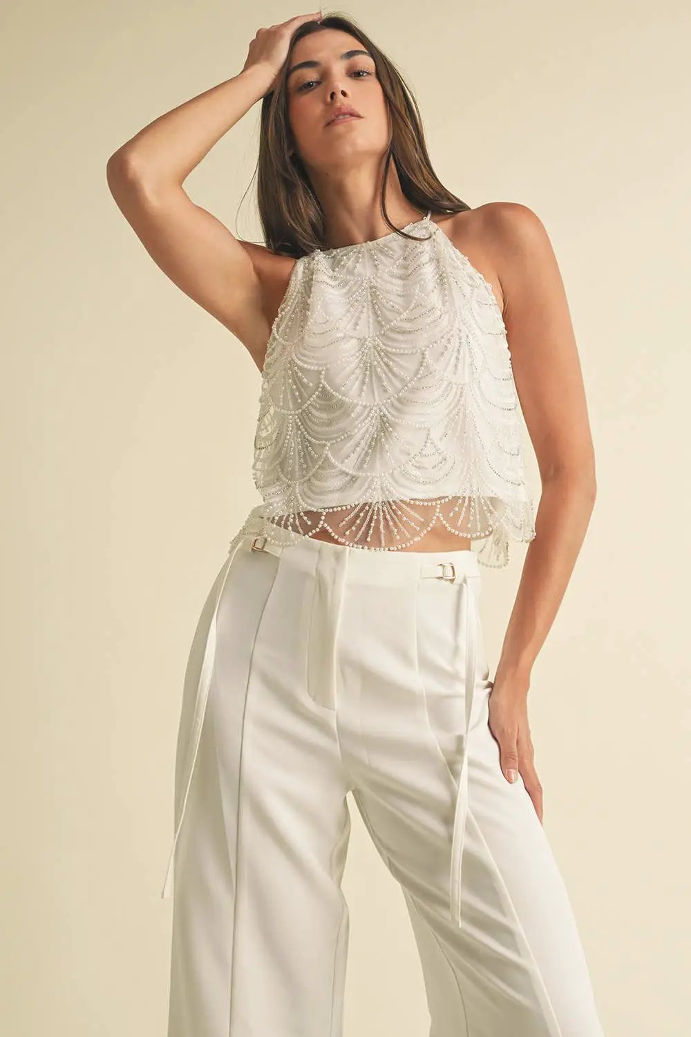 Endless Blu Endless Blu White Mermaid Embellished Top - Tank Tops