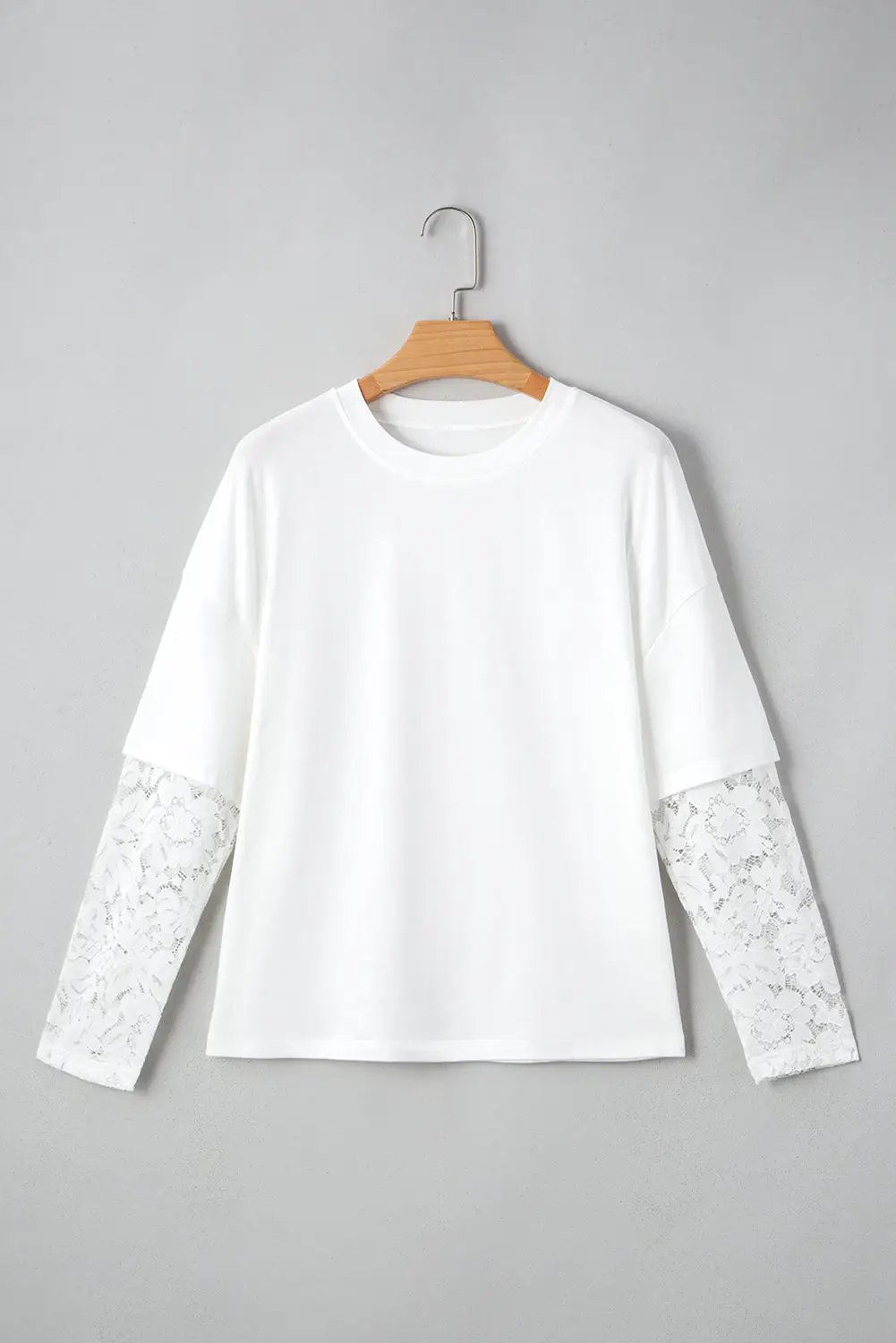 Grateful Threads Boutique White Lace Long Sleeve Insert Drop Shoulder Tee - T-Shirts lace sleeve white tee