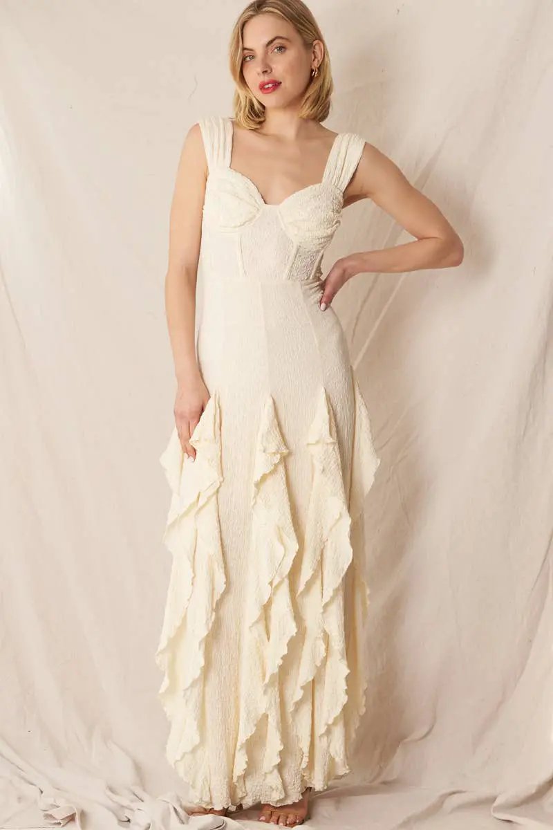 En Crème The Moonlight Waltz Maxi Dress - Dresses Ivory Sleeveless ruffle maxi dress