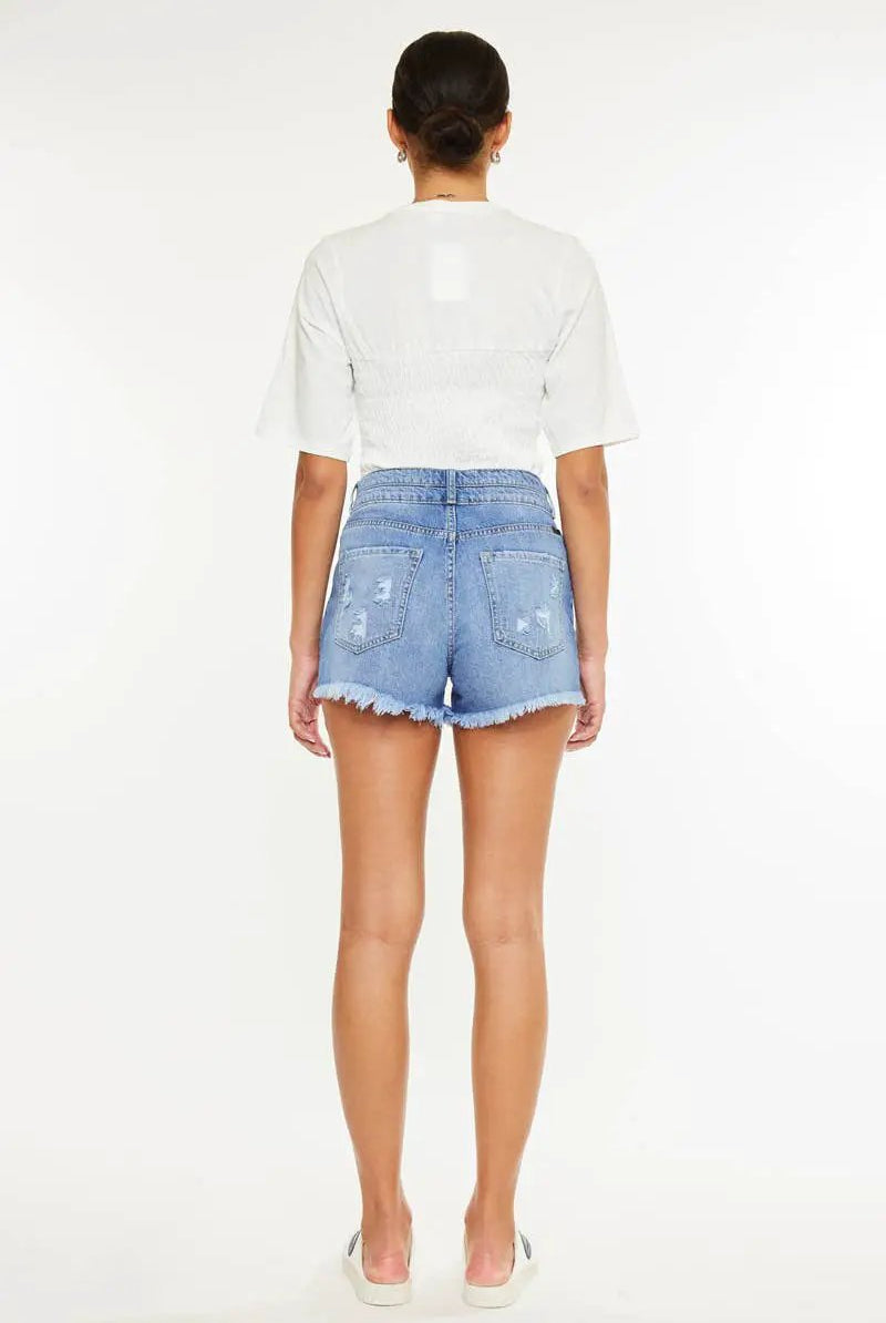 Kan Can USA KanCan OPEN PACK HIGH RISE MOM DENIM SHORTS - Shorts