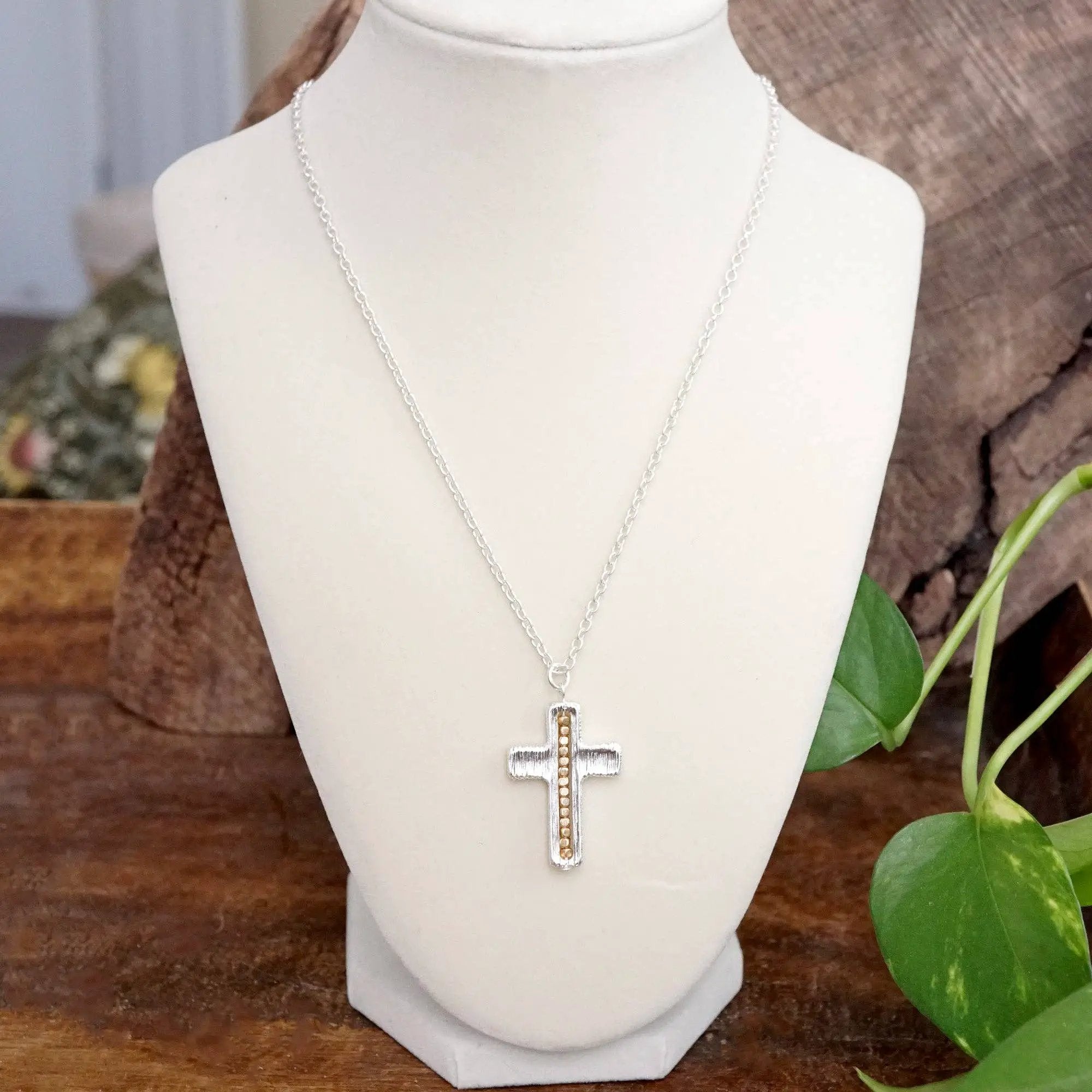 PennyLine inc The Dainty Beaded Cross Chain Necklace: Gold - Jewelry dainty cross chain necklace