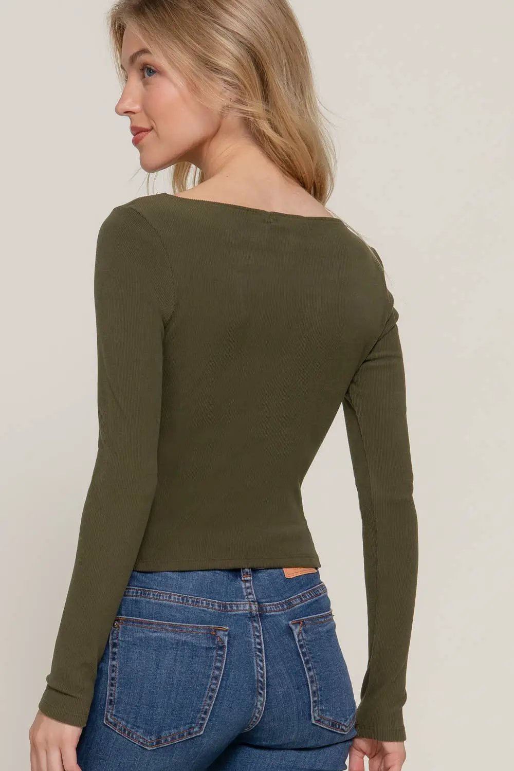 Active Basic | Active USA Active Basic | Active USA - Long Sleeve Boat Neck Brushed Rib Knit Top in Charcoal - Clothing Tops