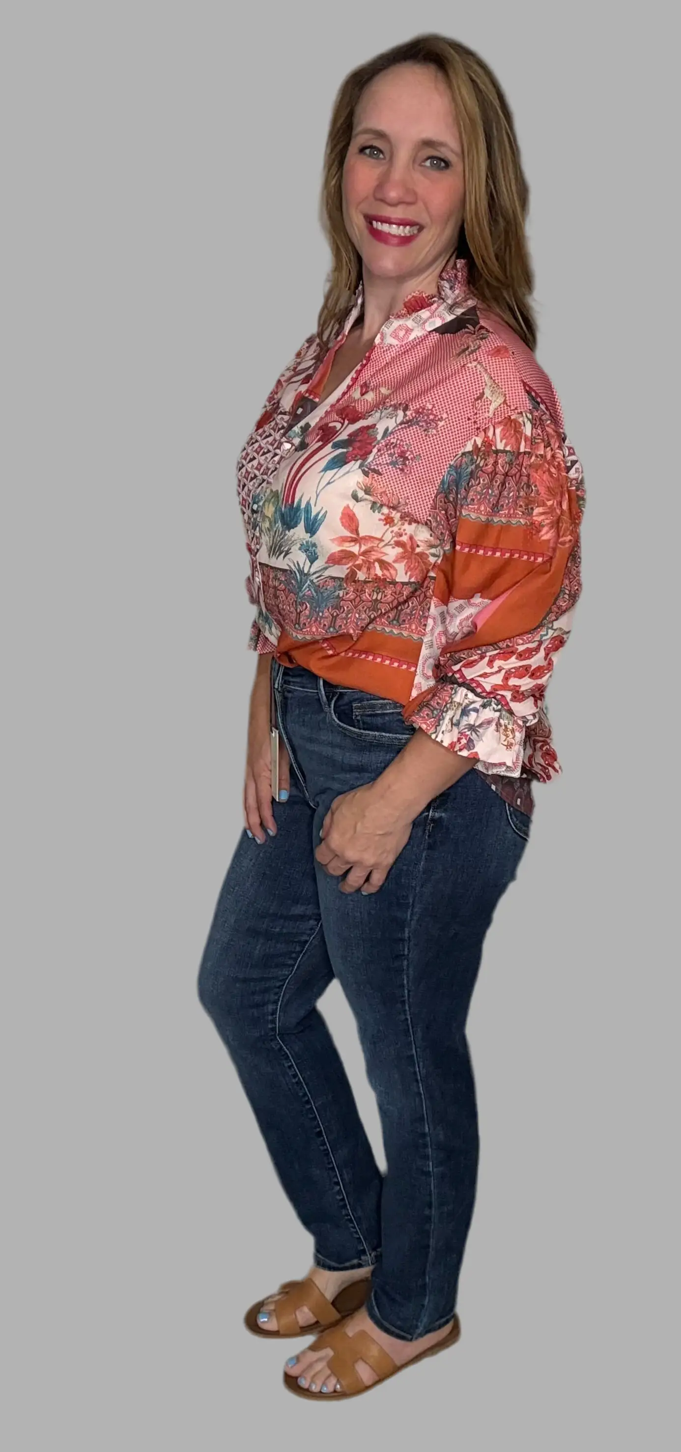 Grateful Threads Boutique Red Boho Bubble Sleeve Shirt - Shirts