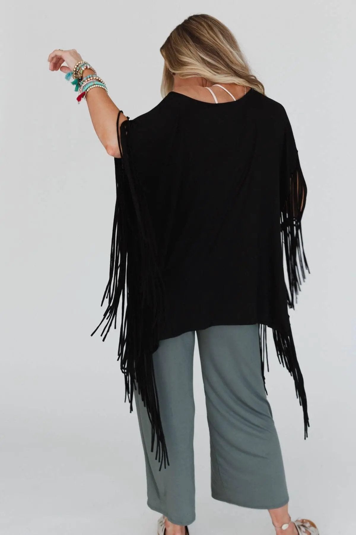 Three Bird Nest Three Bird Nest - Western Showstopper Fringe Top - Black - Blouses