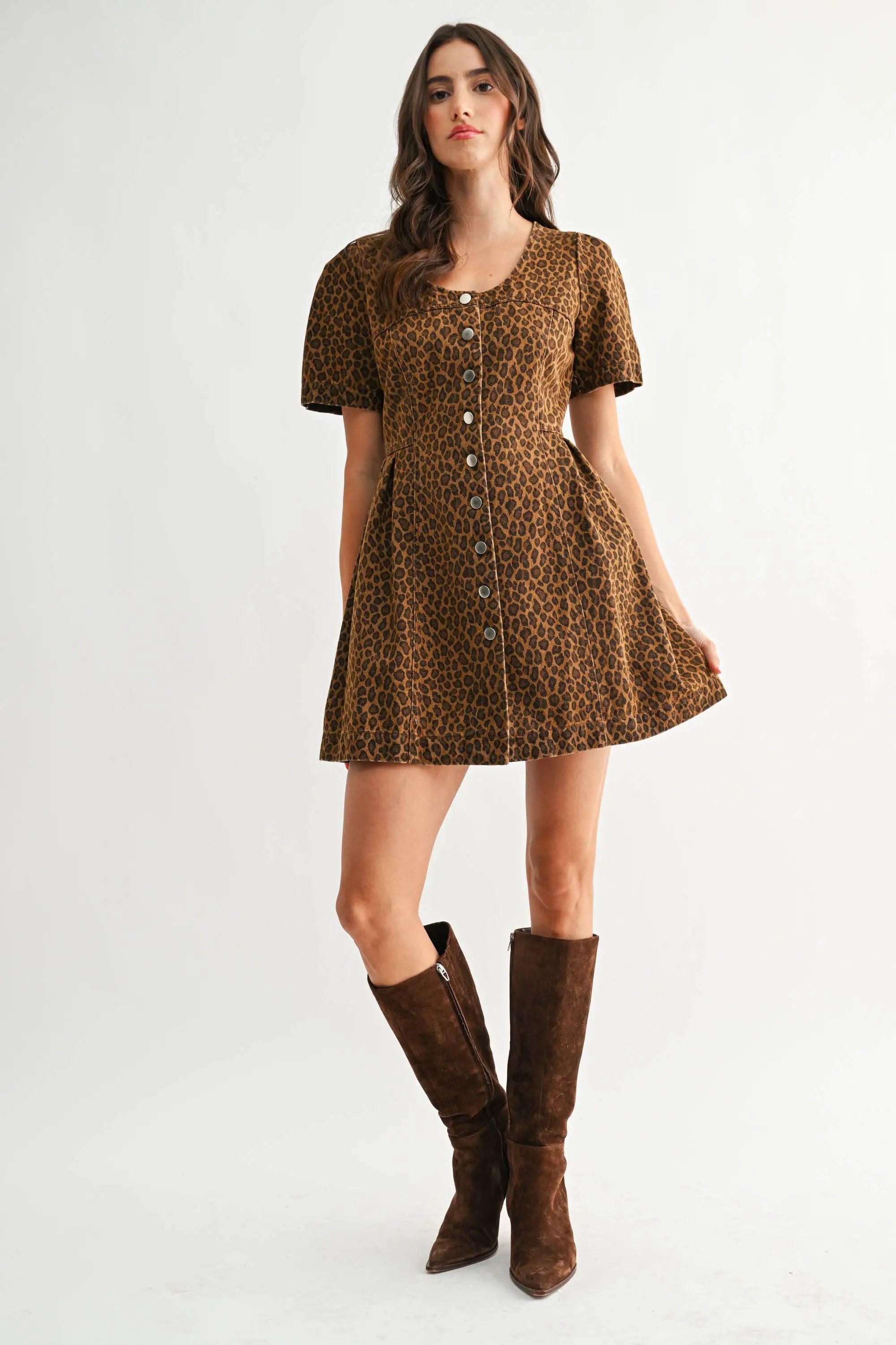 Camellia The Untamed Grace Leopard Button-Front Mini Dress - Dresses dress