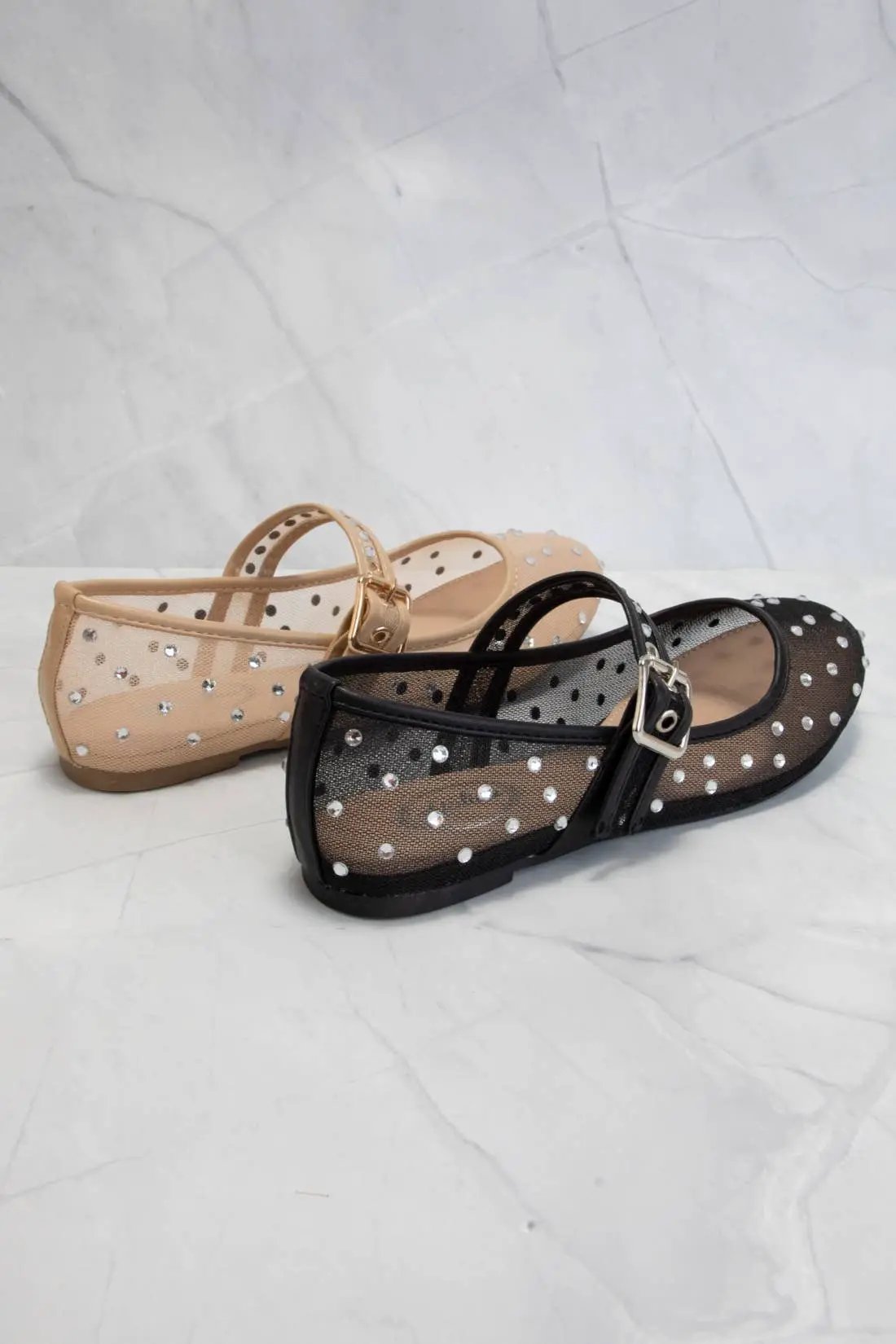 CCOCCI CCOCCI Rhinestone Embellished Mesh Mary Jane Flats - Shoes Rhinestone embellished Mary Jane Flats