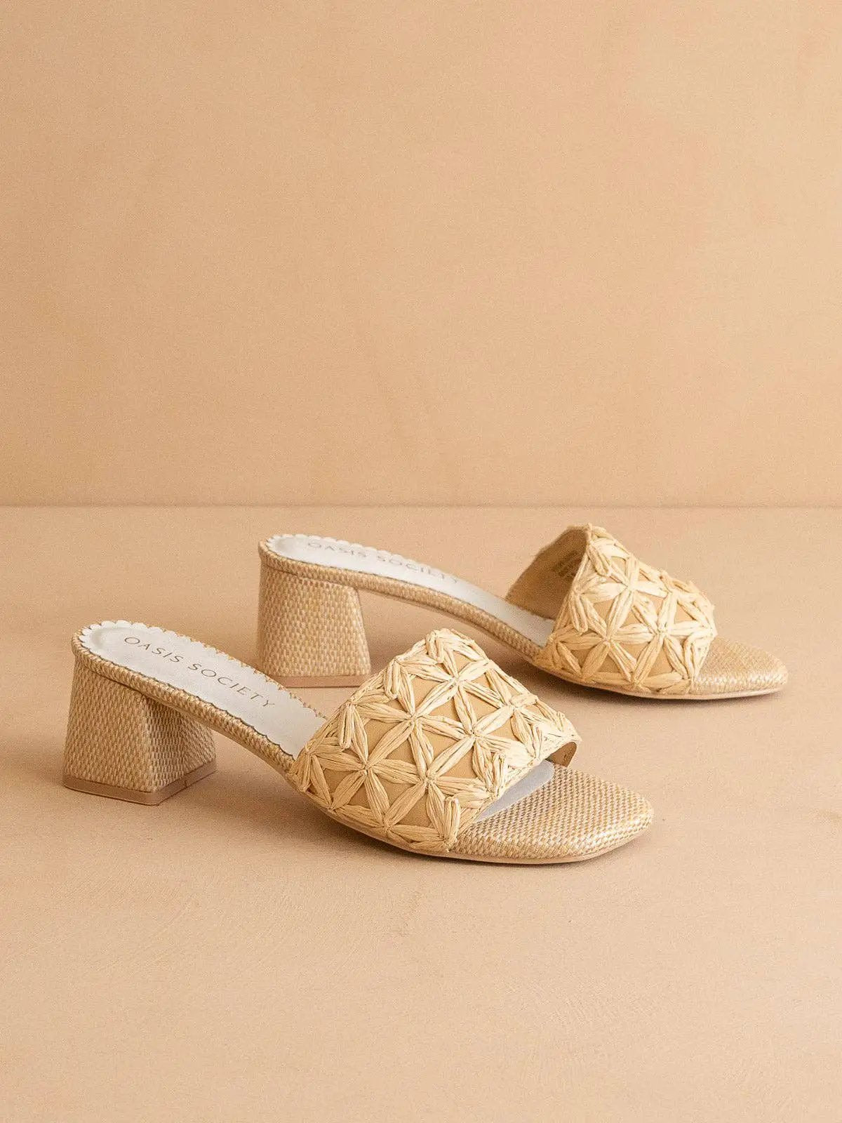 OASIS SOCIETY The Winona Natural Woven Raffia Block Heel - Heels
