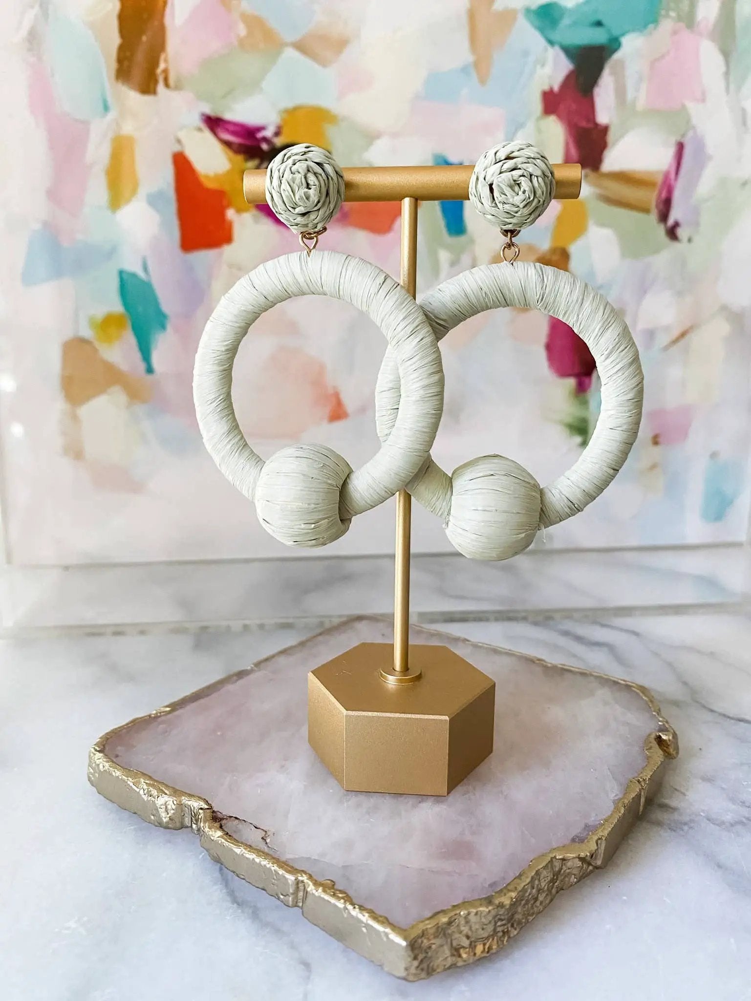 Brookhaven Baubles Pastel Mint Raffia Drop Hoop Earrings - Southern Jewelry - Earrings