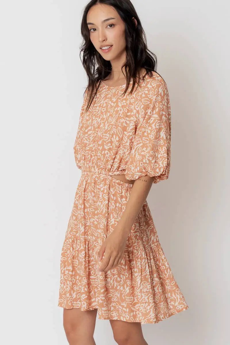 En Crème En Crème Light Brown Balloon Sleeve Mini Dress with Back Buttons - Dresses Balloon sleeve mini dress