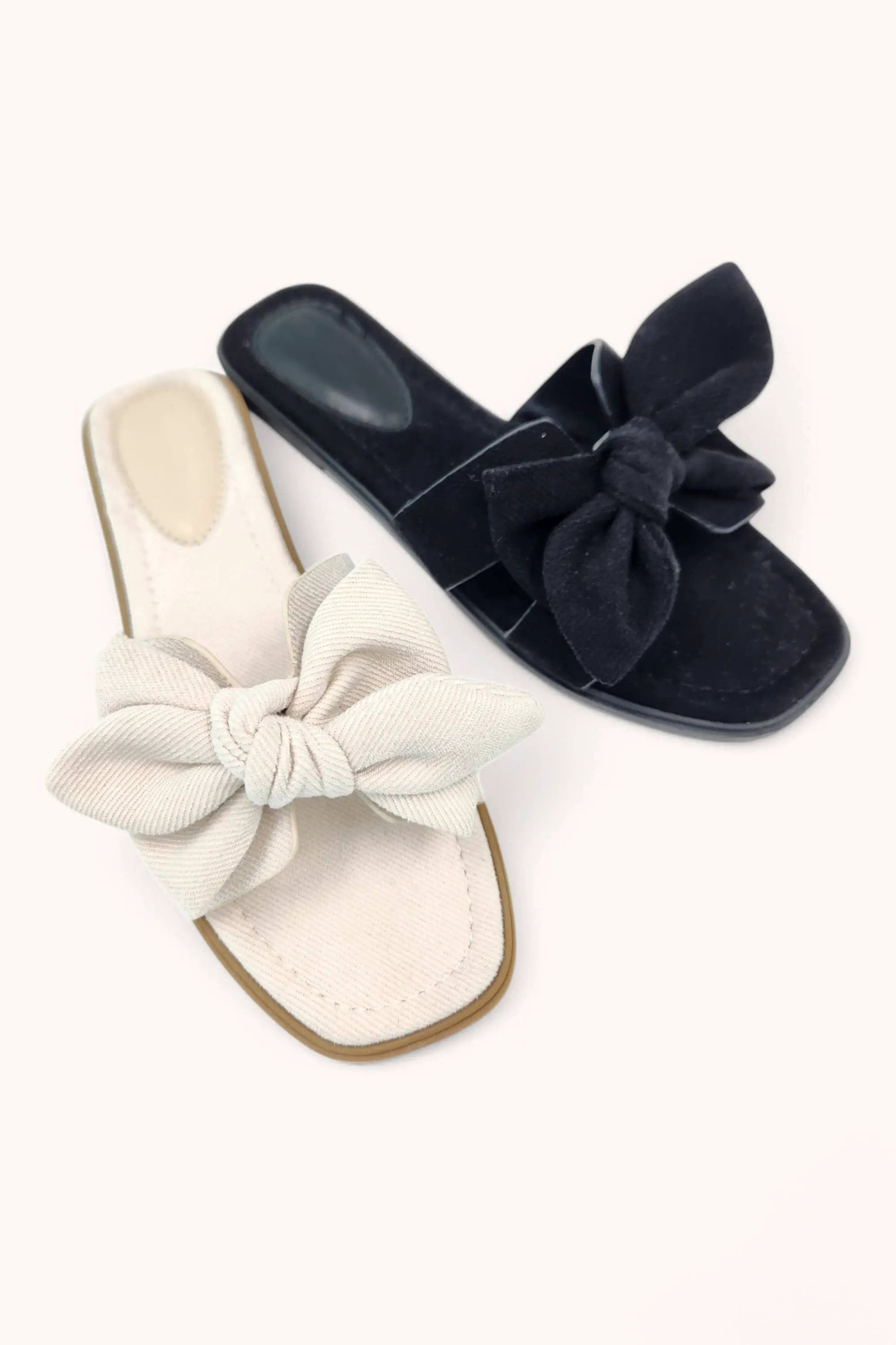 CCOCCI CCOCCI Denim Bow Sandal – Trendy Cut-Out Ribbon Slide - Slippers ribbon sandal