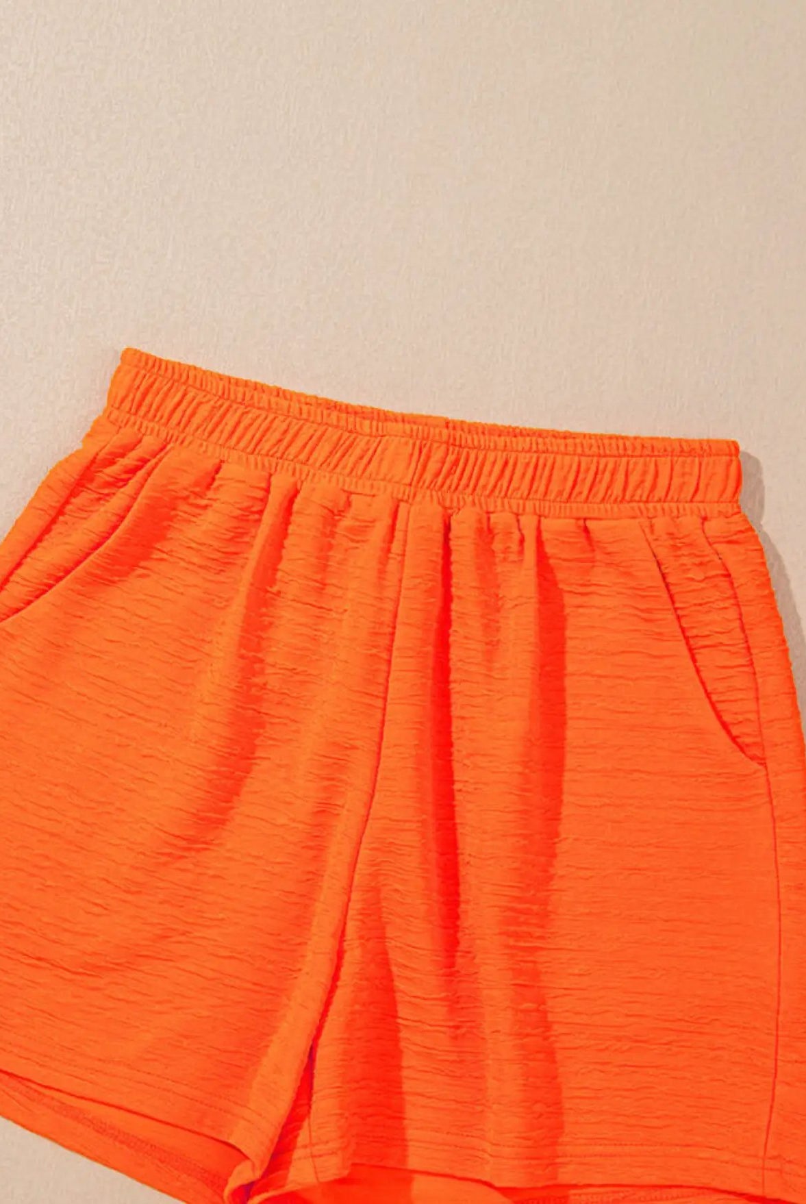 Grateful Threads Boutique Orange Textured V-Neck T-Shirt and Shorts Set - Outfit Sets Orange Textured V Neck T Shirt and Shorts Set
