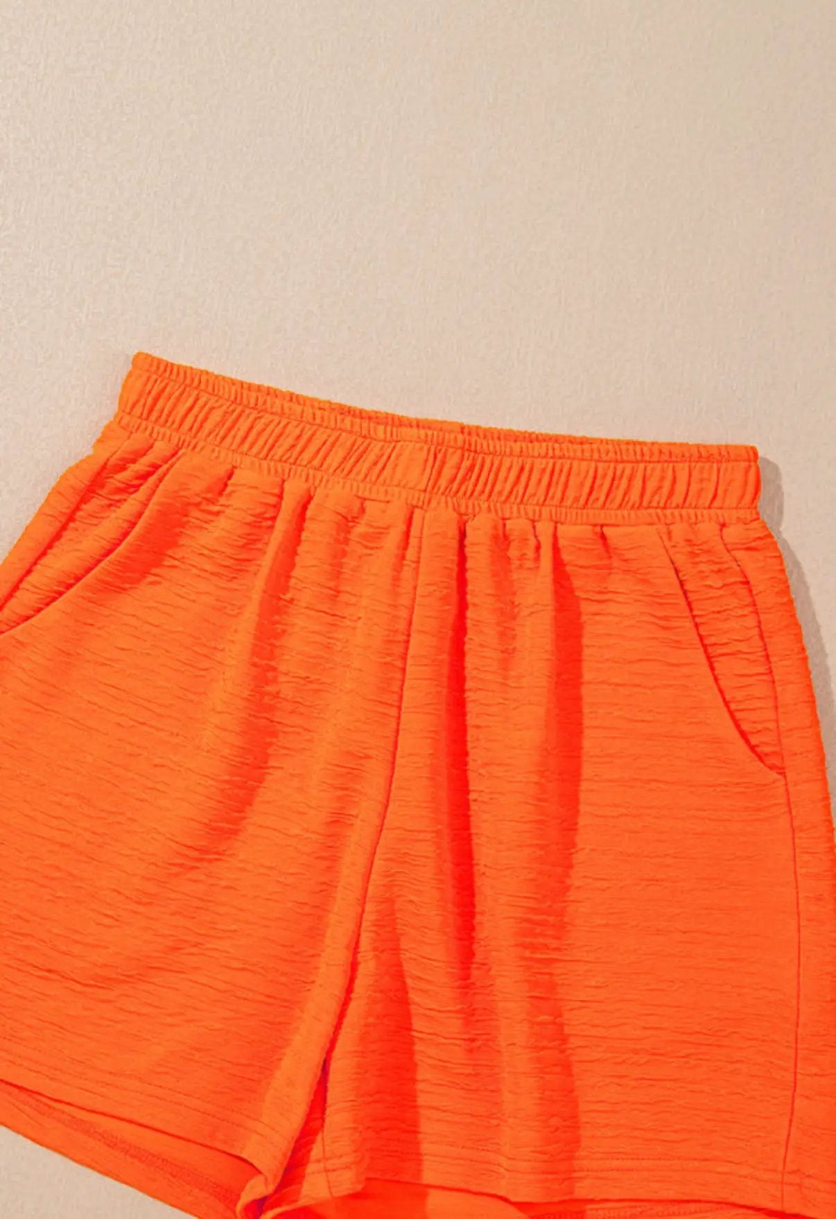 Grateful Threads Boutique Orange Textured V-Neck T-Shirt and Shorts Set - Outfit Sets Orange Textured V Neck T Shirt and Shorts Set