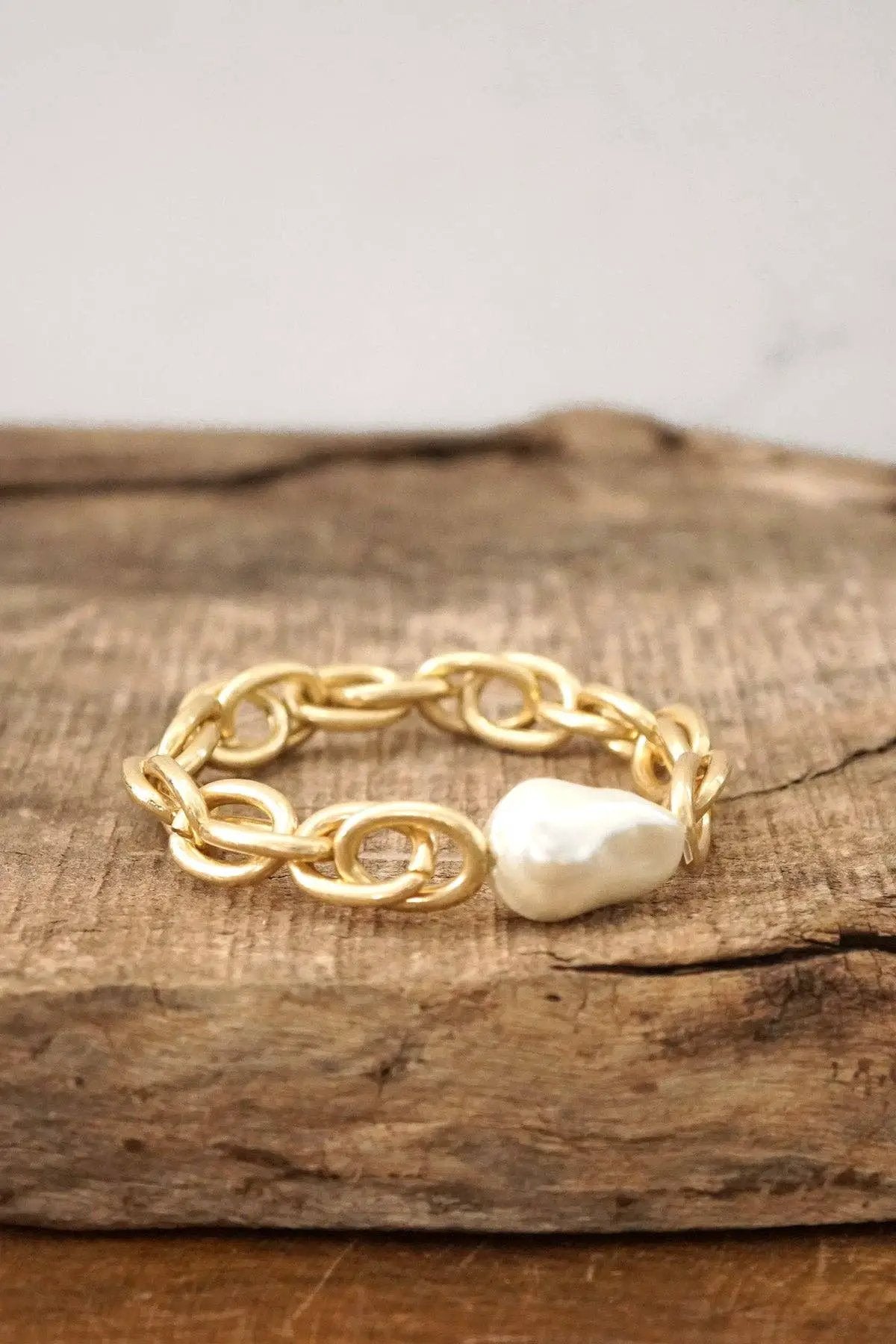 PennyLine inc The Golden Heirloom Pearl Chunky Chain Bracelet – Worn Gold - Bracelets