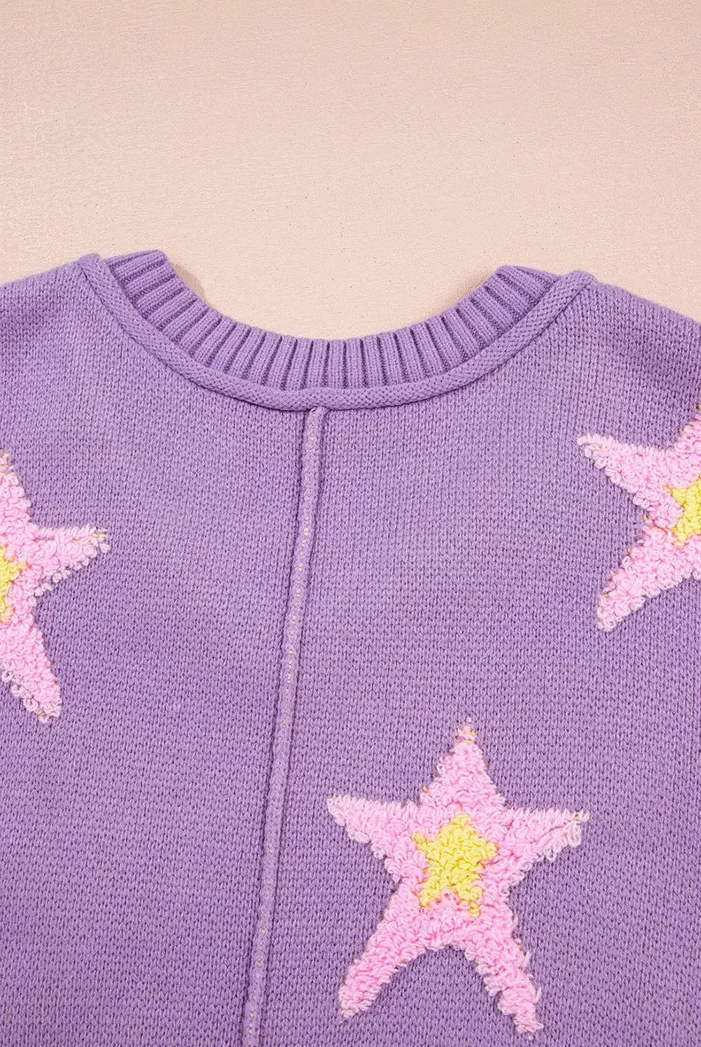Grateful Threads Boutique Lavender Brushed Star Graphic V-Neck Drop Shoulder Oversize Sweater - Sweaters Lavender Brushed Star Graphic V-Neck Drop Shoulder Oversize Sweater