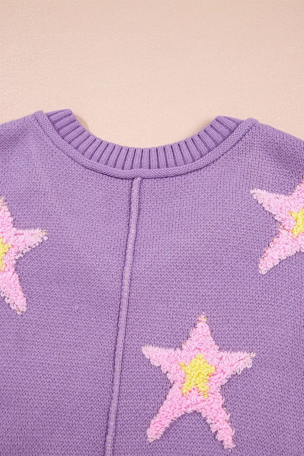 Grateful Threads Boutique Lavender Brushed Star Graphic V-Neck Drop Shoulder Oversize Sweater - Sweaters Lavender Brushed Star Graphic V-Neck Drop Shoulder Oversize Sweater