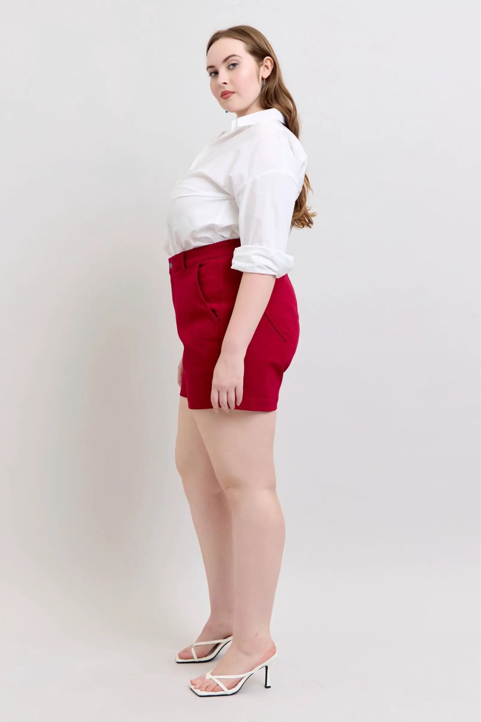 Judy Blue Judy Blue High Waist Tummy Control Garment Dyed Shorts with Heart Pockets in Scarlet PLUS - Shorts Judy Blue High Waist Tummy Control Garment Dyed Shorts with Heart Pockets in Scarlet PLUS
