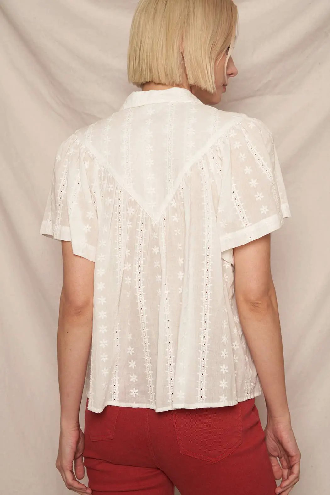 En Crème En Crème White Short Sleeve Lace Button Down Shirt - Shirts white short sleeve lace button down shirt