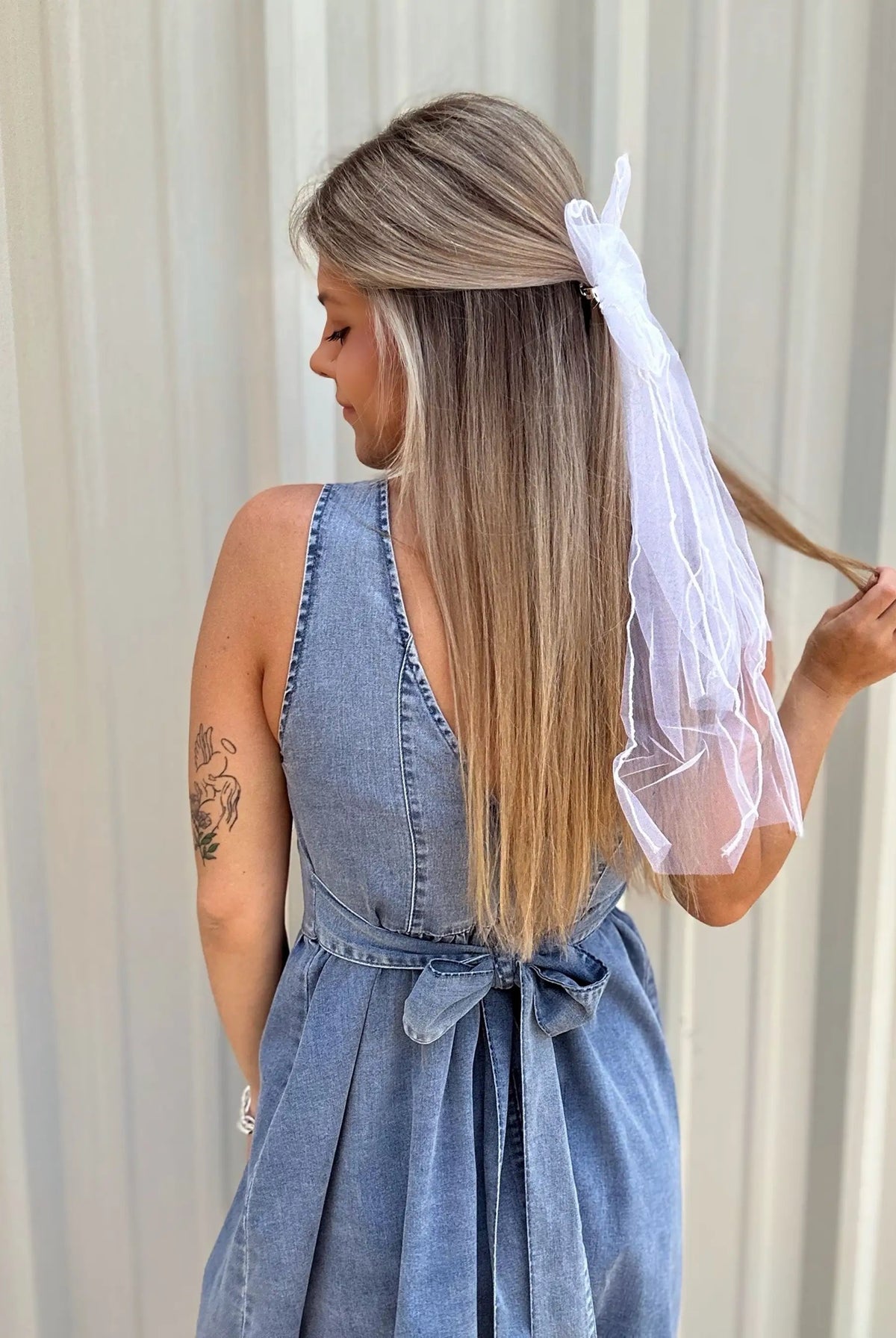 Grateful Threads Boutique Chambray Square Neck Bowknot A-line Sleeveless Denim Dress - Dresses Myosotis Square Neck Bowknot A-line Sleeveless Denim Dress
