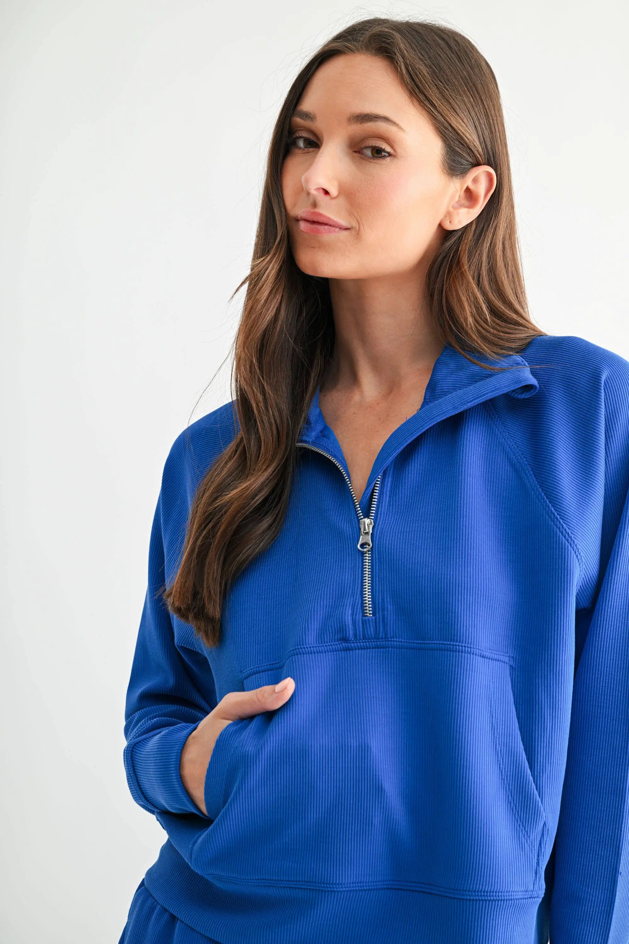 Mono B Mono B - Luxe Sand Wash Rib 1/4 Zip Sweater - Sweaters Mono B - Luxe Sand Wash Rib 1/4 Zip Sweater