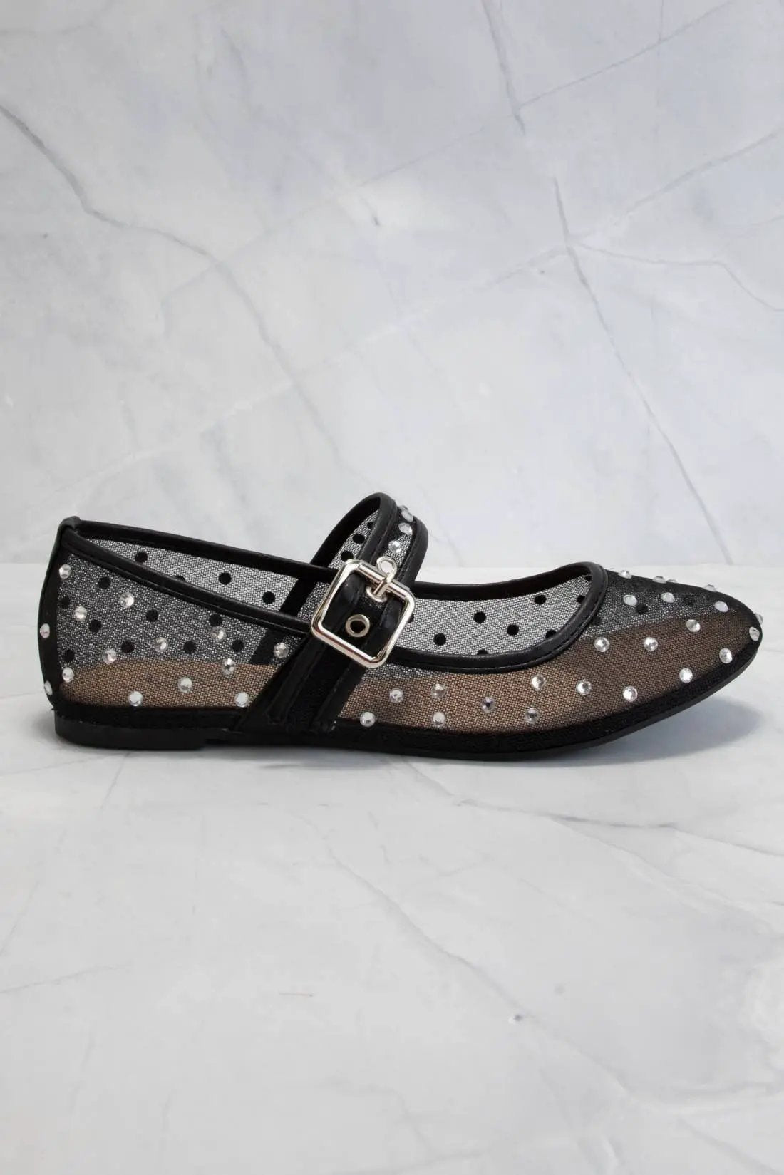 CCOCCI CCOCCI Rhinestone Embellished Mesh Mary Jane Flats - Shoes Rhinestone embellished Mary Jane Flats