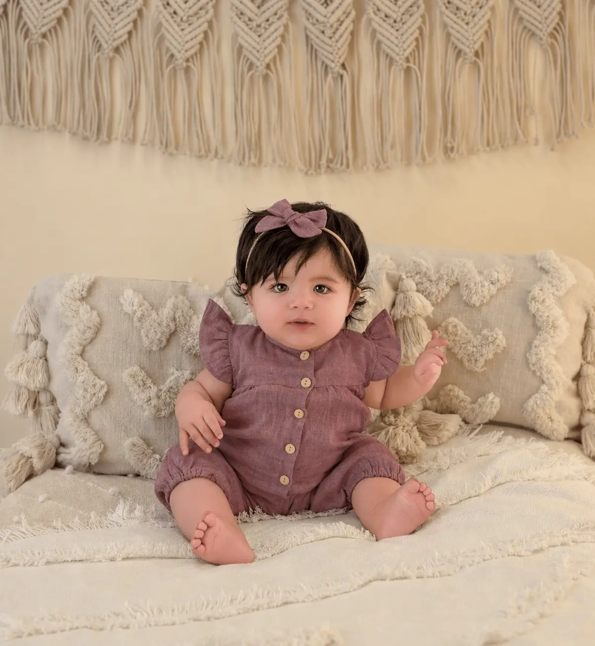 OLIVE & CRADLE The Sweet Peony Linen Romper - Onesies