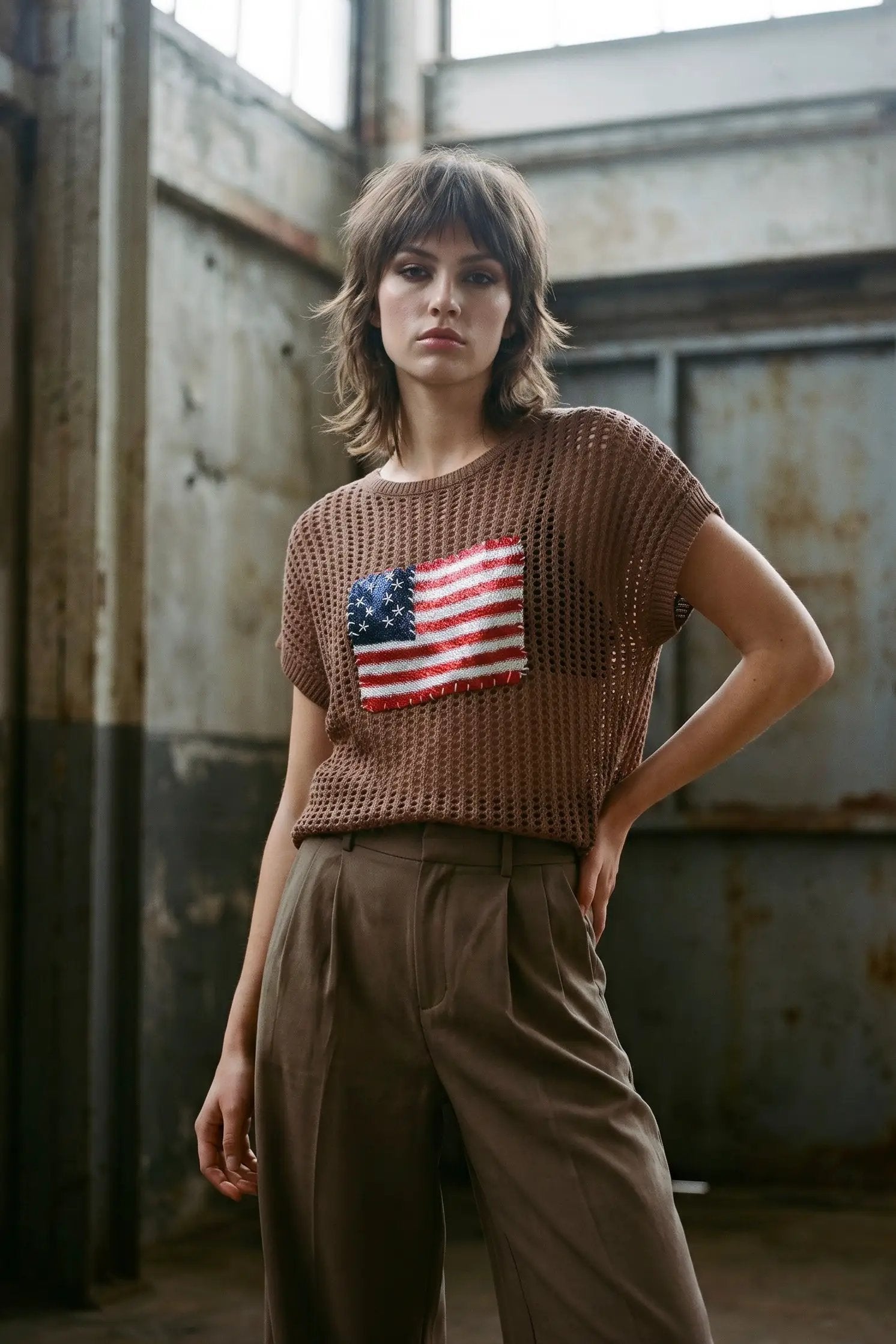 Zenana The American Flag Knit Pullover Sweater Top - Blouses