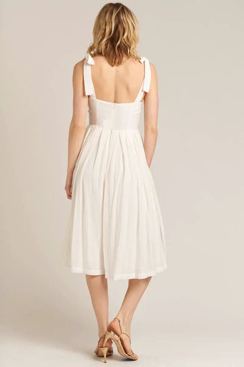 En Crème En Crème White Shoulder Tie Pleated Wide Leg Culotte Jumpsuit - One-Pieces
