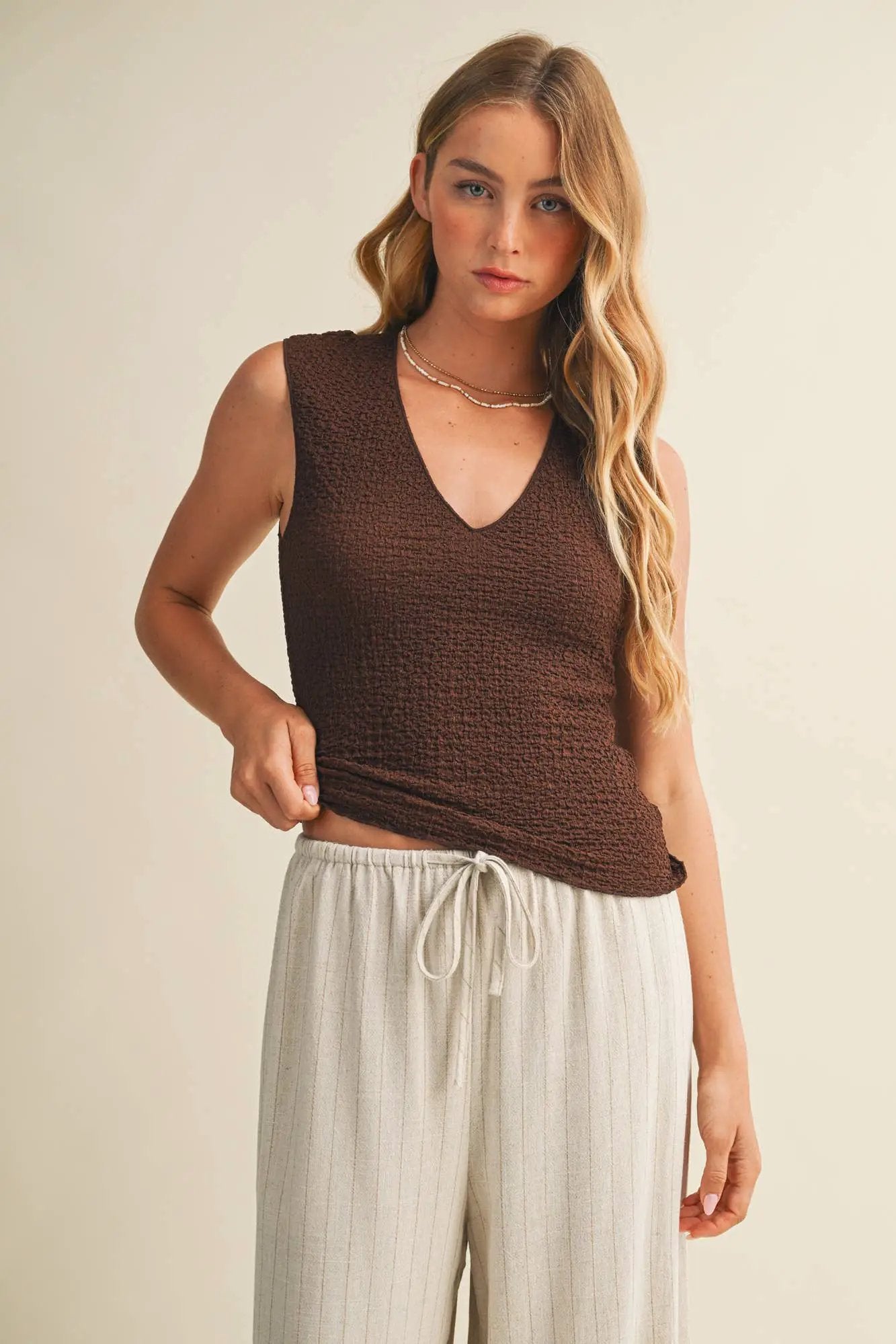Mustard Seed Mustard Seed - Cocoa Bubble Textured Sleeveless Jersey Top - Tank Tops