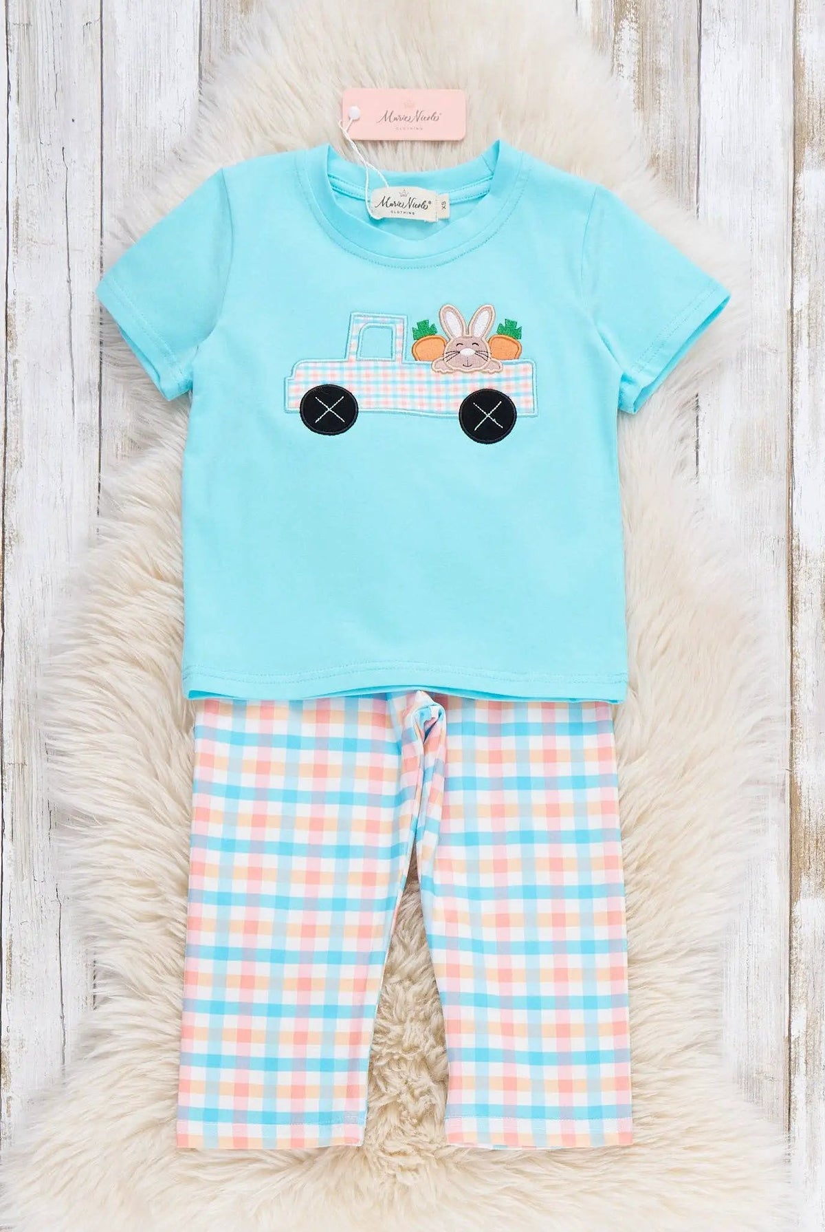 Marie Nicole Clothing The Bunny Carrot Delivery Embroidered Boy’s Play Set - Baby & Toddler Outfits