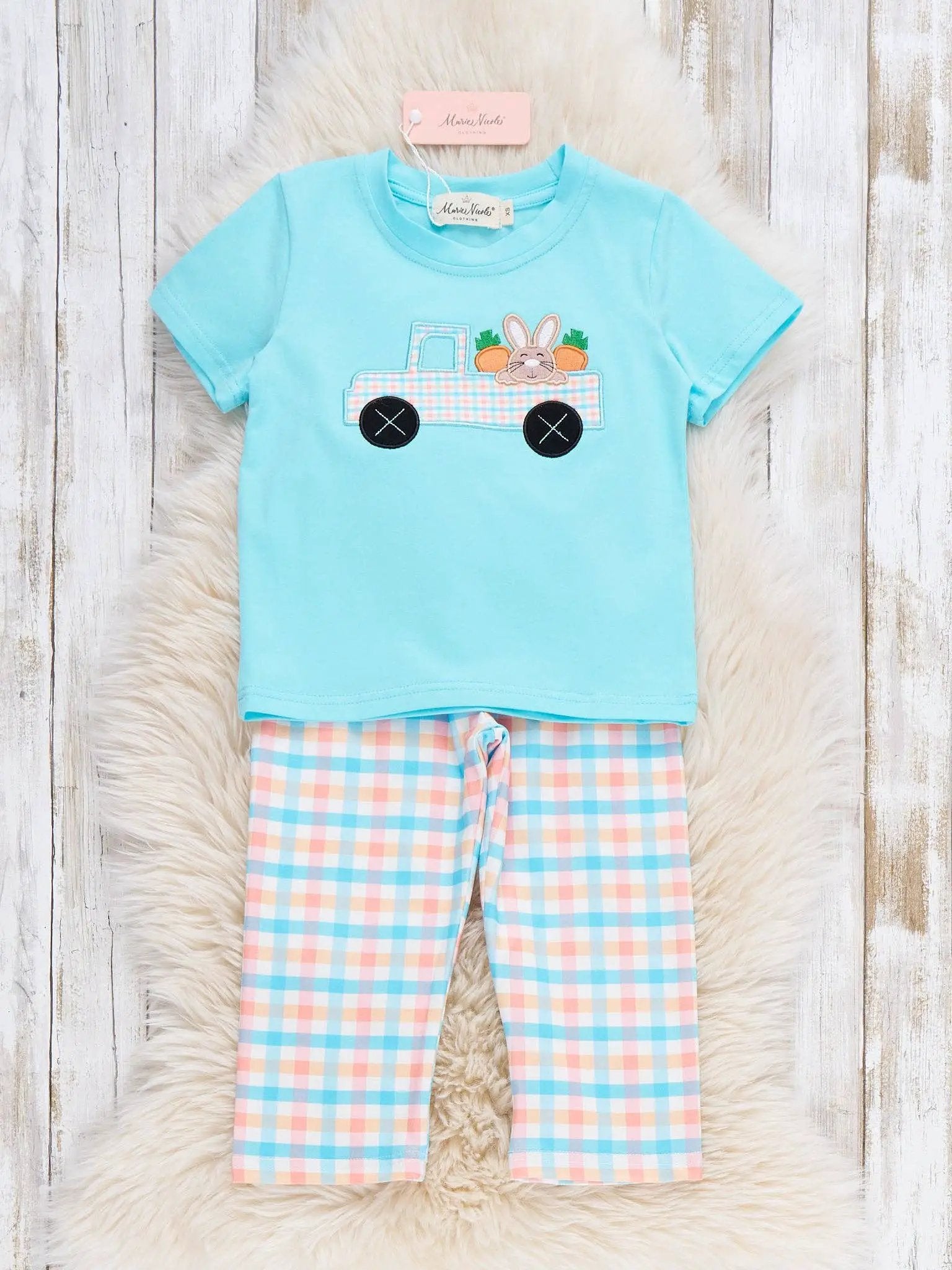 Marie Nicole Clothing The Bunny Carrot Delivery Embroidered Boy’s Play Set - Baby & Toddler Outfits