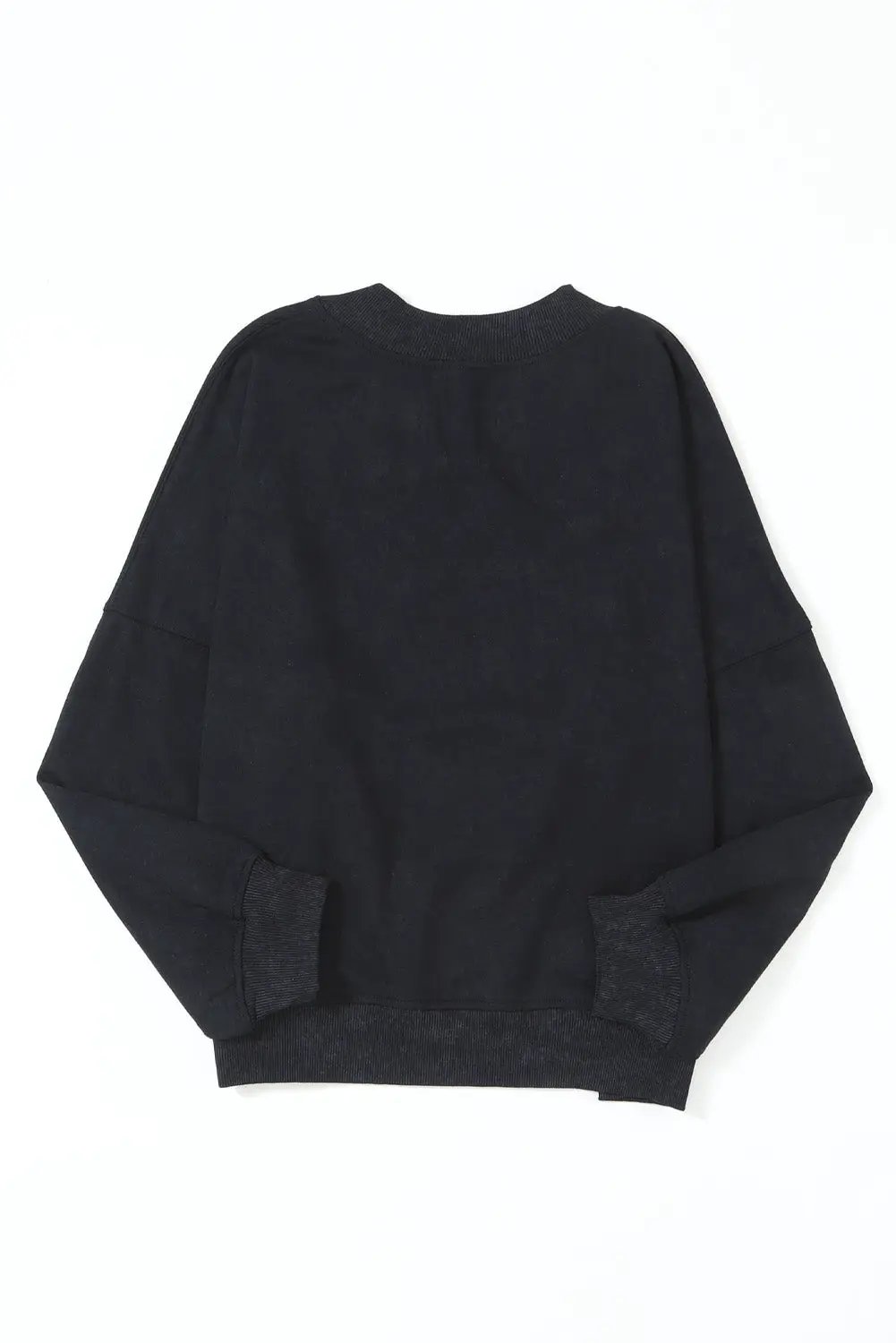 Grateful Threads Boutique Black Drop Shoulder Mineral Wash Crew Neck Pullover Sweatshirt - Sweatshirts Black Drop Shoulder Mineral Wash Crew Neck Pullover Sweatshirt