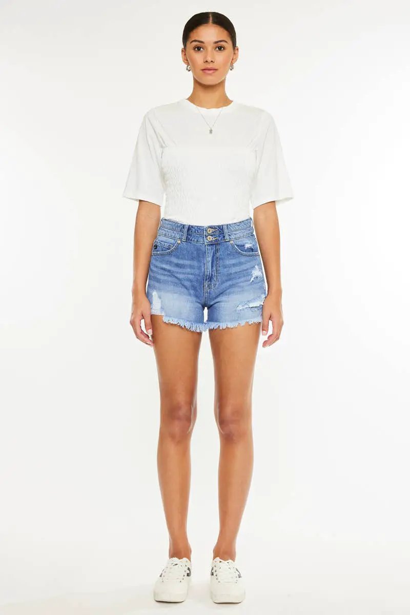 Kan Can USA KanCan OPEN PACK HIGH RISE MOM DENIM SHORTS - Shorts