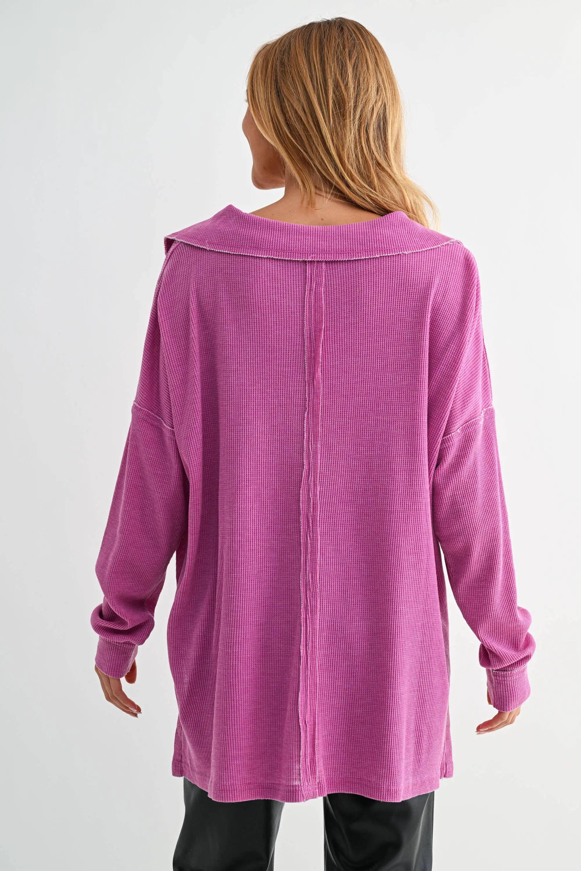 Mono B Mono B - Cotton Blend Waffle Knit Oversized Collared Long Sleeve - Sweaters Mono B - Cotton Blend Waffle Knit Oversized Collared Long Sleeve