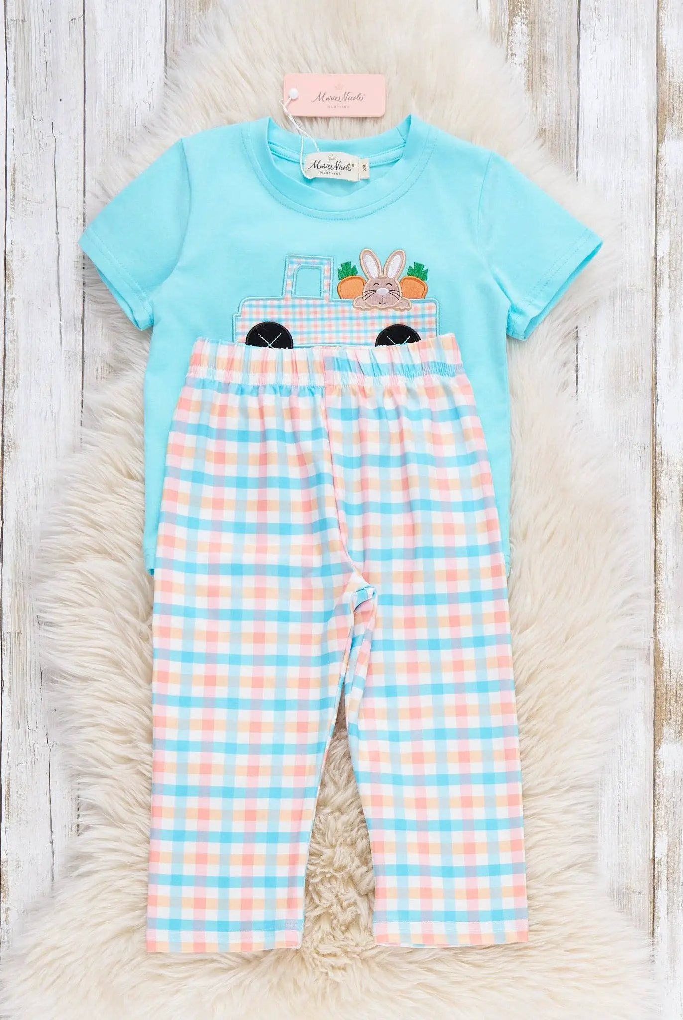 Marie Nicole Clothing The Bunny Carrot Delivery Embroidered Boy’s Play Set - Baby & Toddler Outfits