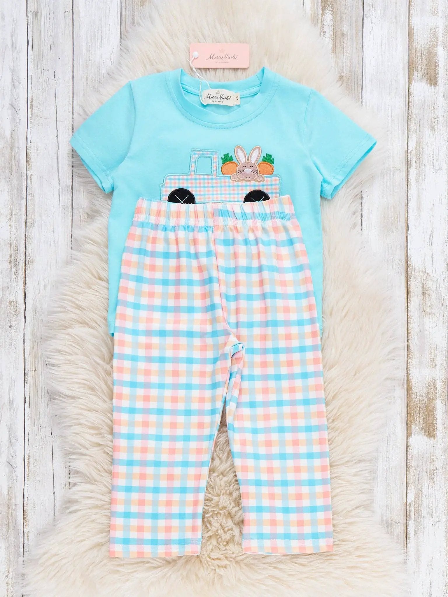 Marie Nicole Clothing The Bunny Carrot Delivery Embroidered Boy’s Play Set - Baby & Toddler Outfits