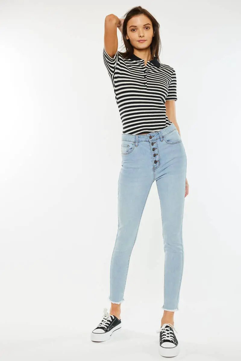 Nature Denim The High-Rise Button Fly Ankle Skinny - Light Wash - Jeans