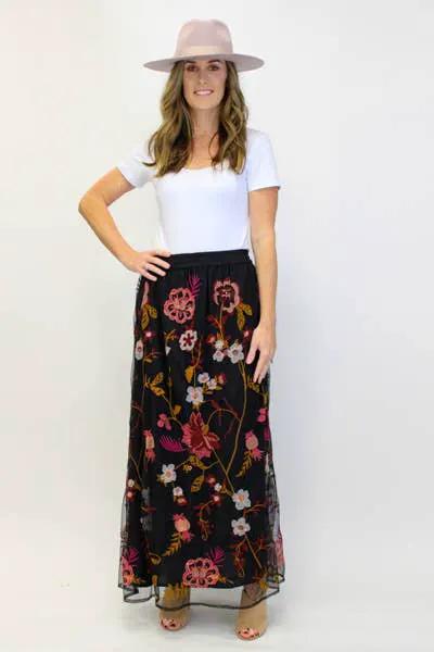 Avani Del Amour Avani Del Amour Black Frock Multicolor Embroidered Floral Maxi Skirt - Skirts