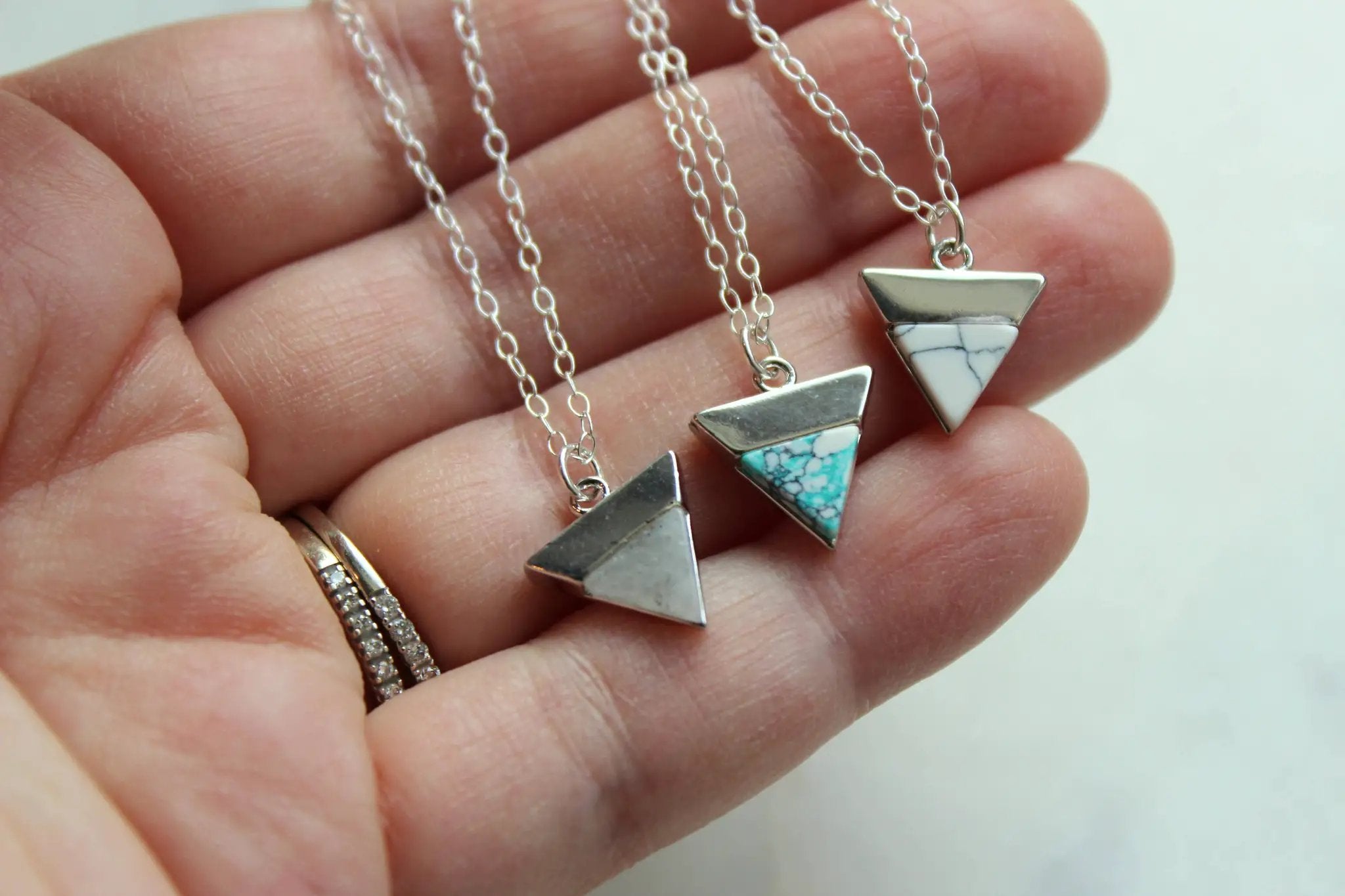 Laalee Jewelry Silver Triangle Necklace, Gemstone Triangle Jewelry - Necklaces