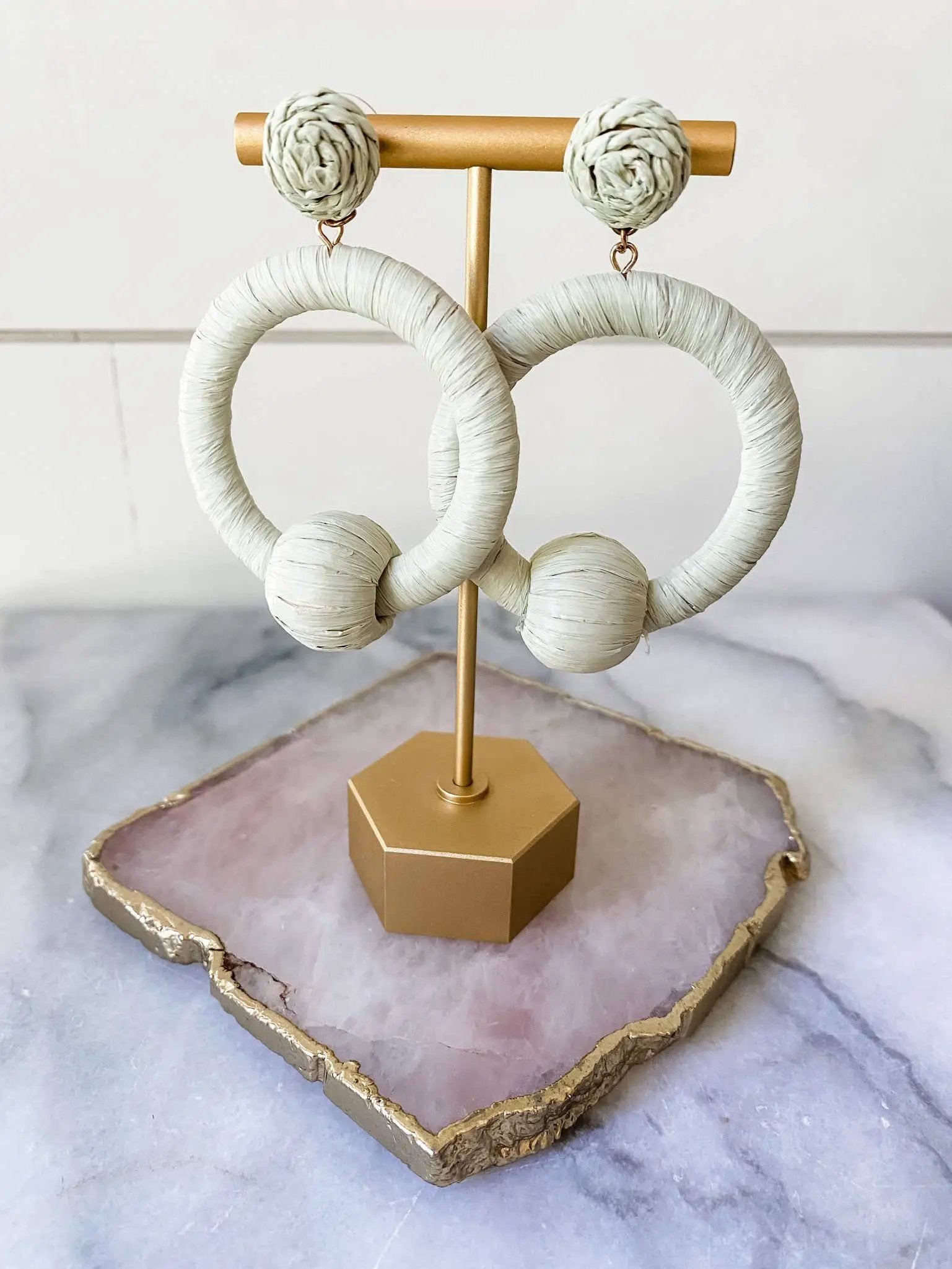 Brookhaven Baubles Pastel Mint Raffia Drop Hoop Earrings - Southern Jewelry - Earrings