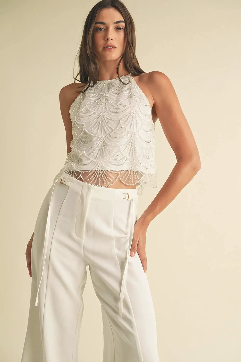Endless Blu Endless Blu White Mermaid Embellished Top - Tank Tops