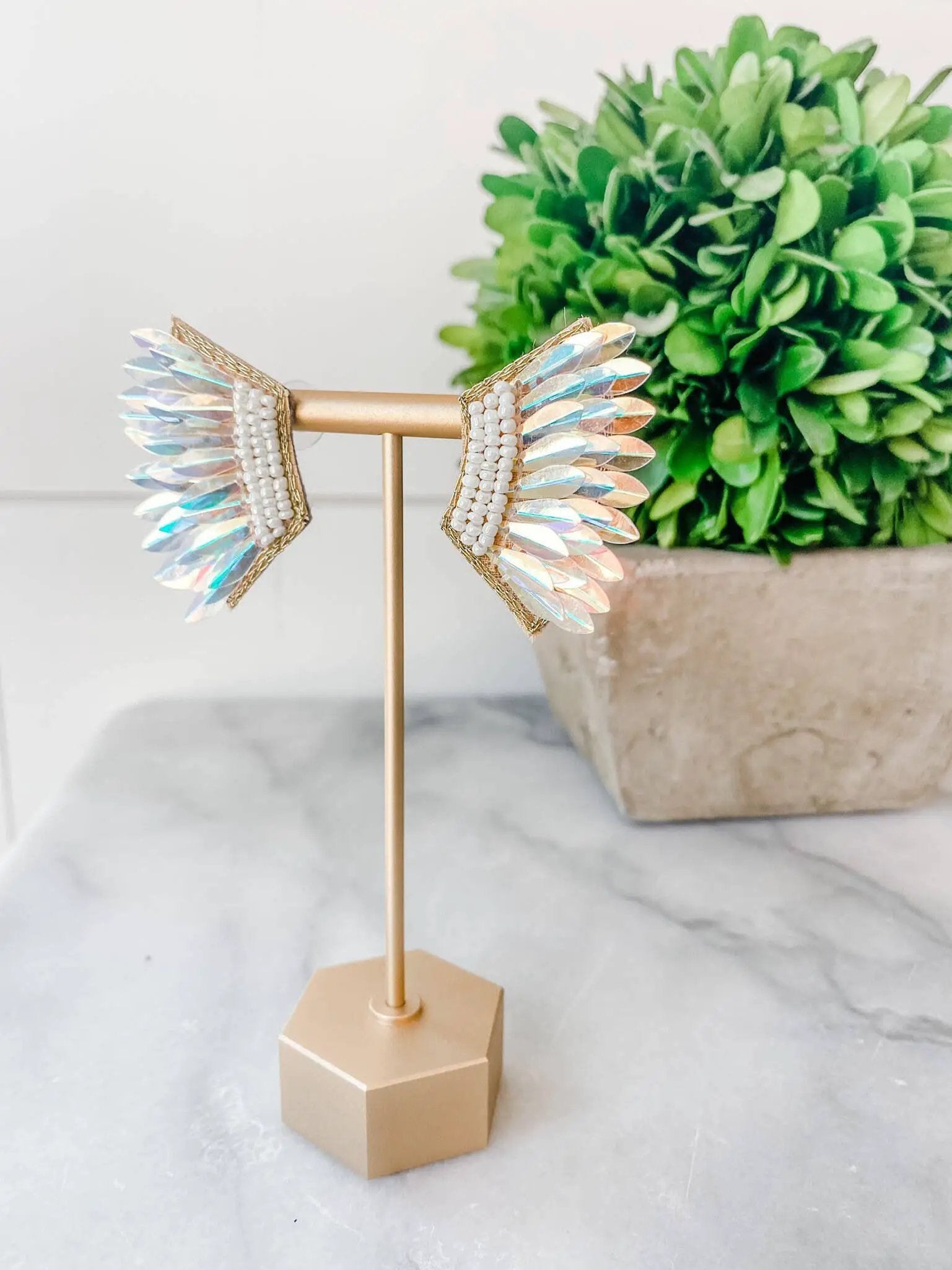 Brookhaven Baubles Iridescent Sequin Wing Beaded Statement Earrings - Earrings