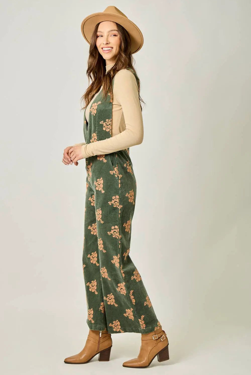 Mystree The Golden Grove Embroidered Corduroy Jumpsuit – Vintage Olive - One-Pieces