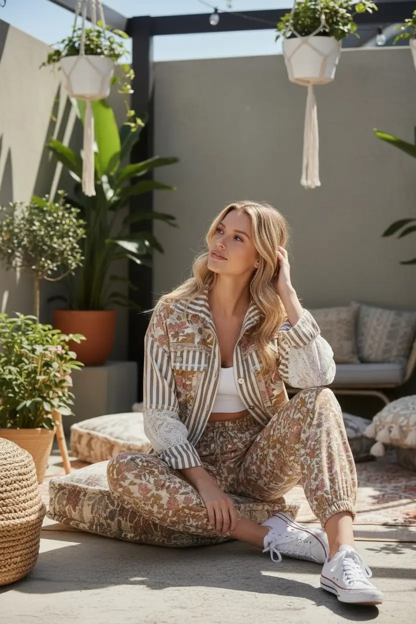 POL The Crochet Patchwork Striped Button-Up Top - Blouses