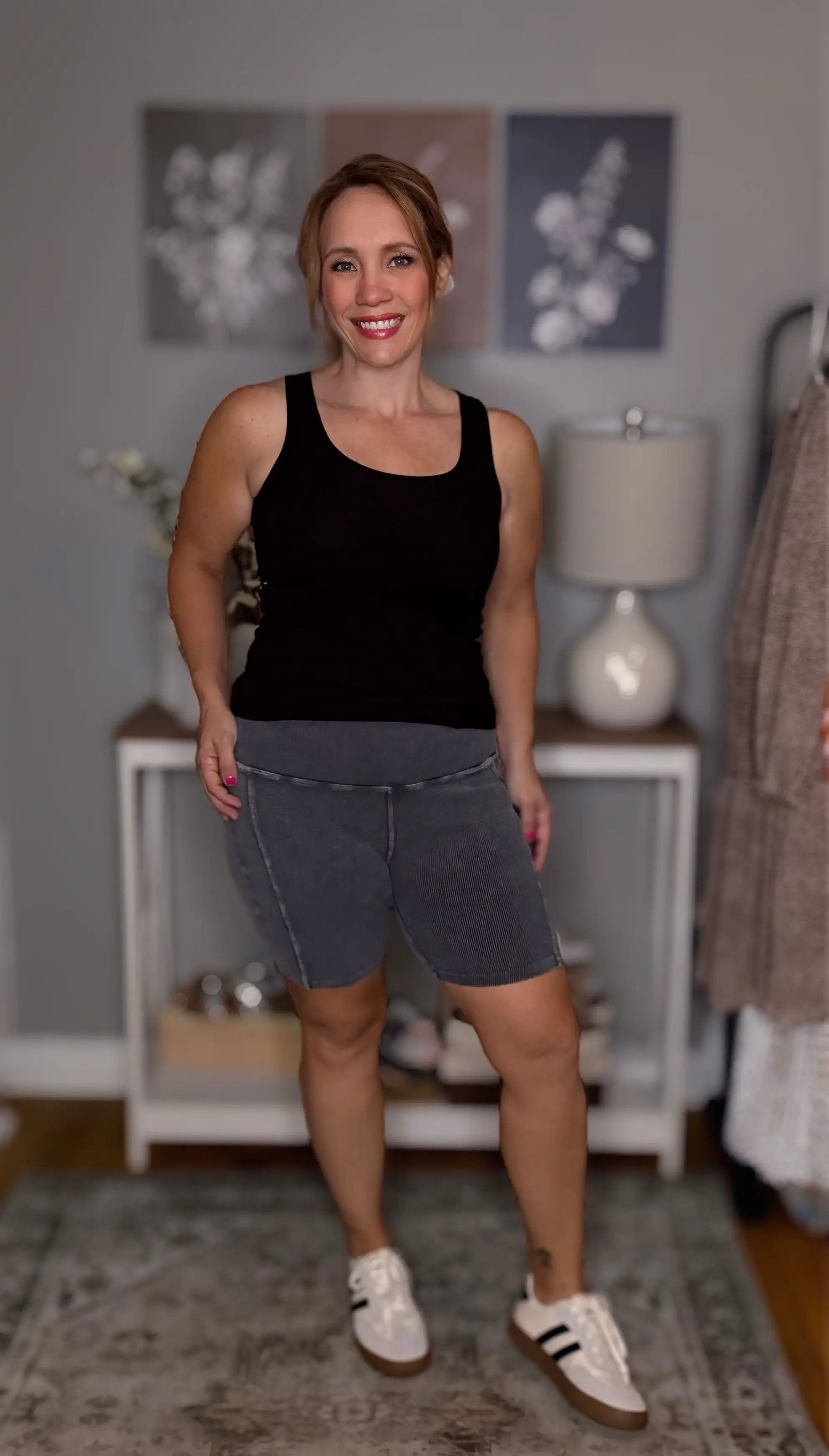 Le Lis Mineral Wash Ribbed Tummy Control Biker Basic Shorts - Shorts biker shorts